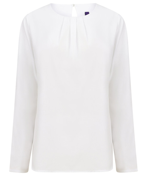 Women's pleat front long sleeve blouse HB598