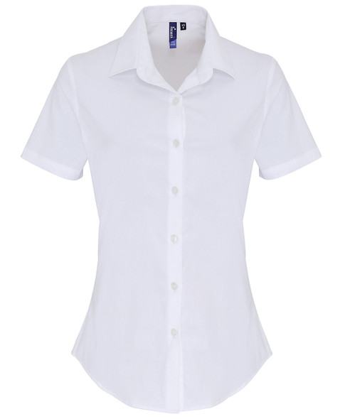 Women's stretch fit cotton poplin short sleeve blouse PR346