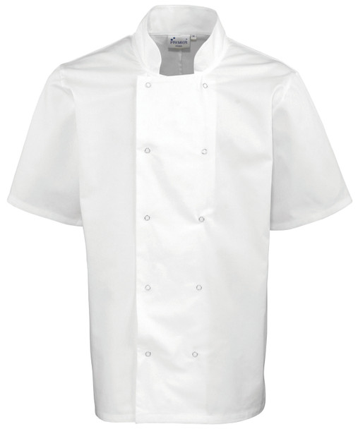 Studded front short sleeve chef's jacket PR664