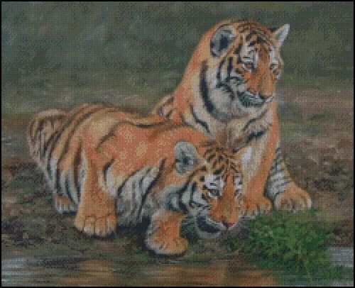 2 Tiger Cubs Counted Cross Stitch Pattern