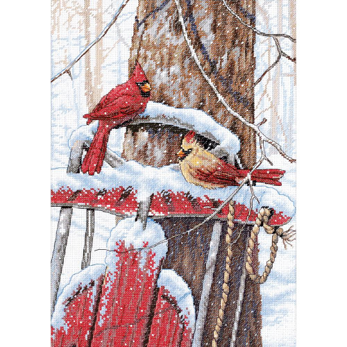 Cardinals on Sled - Dimensions Counted Cross Stitch Kit