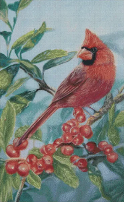 Cardinal and Berries - Shinysun's Counted Cross Stitch Pattern

