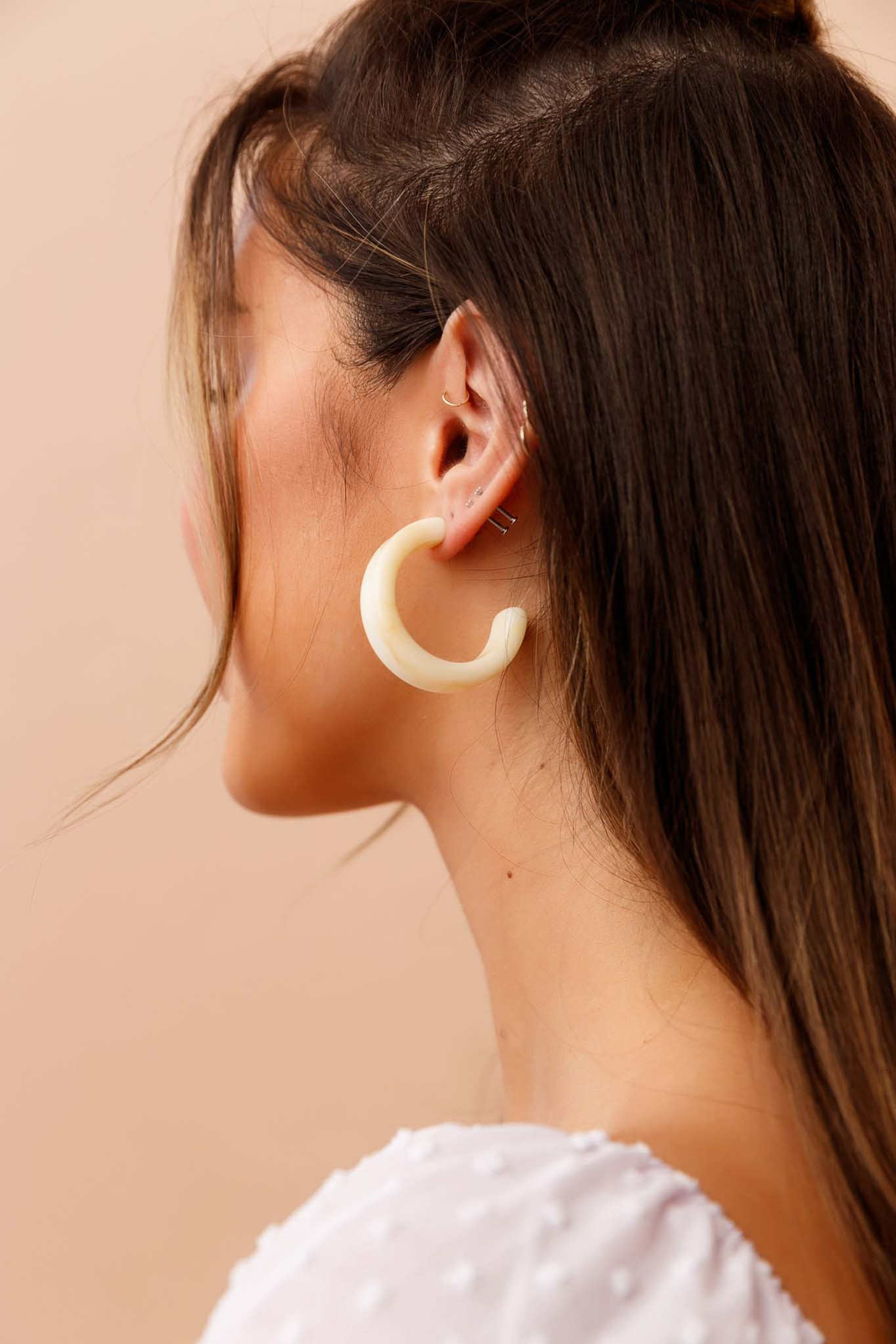 Half Moon Ear Hoops - Beige | Sage and Paige AUS.