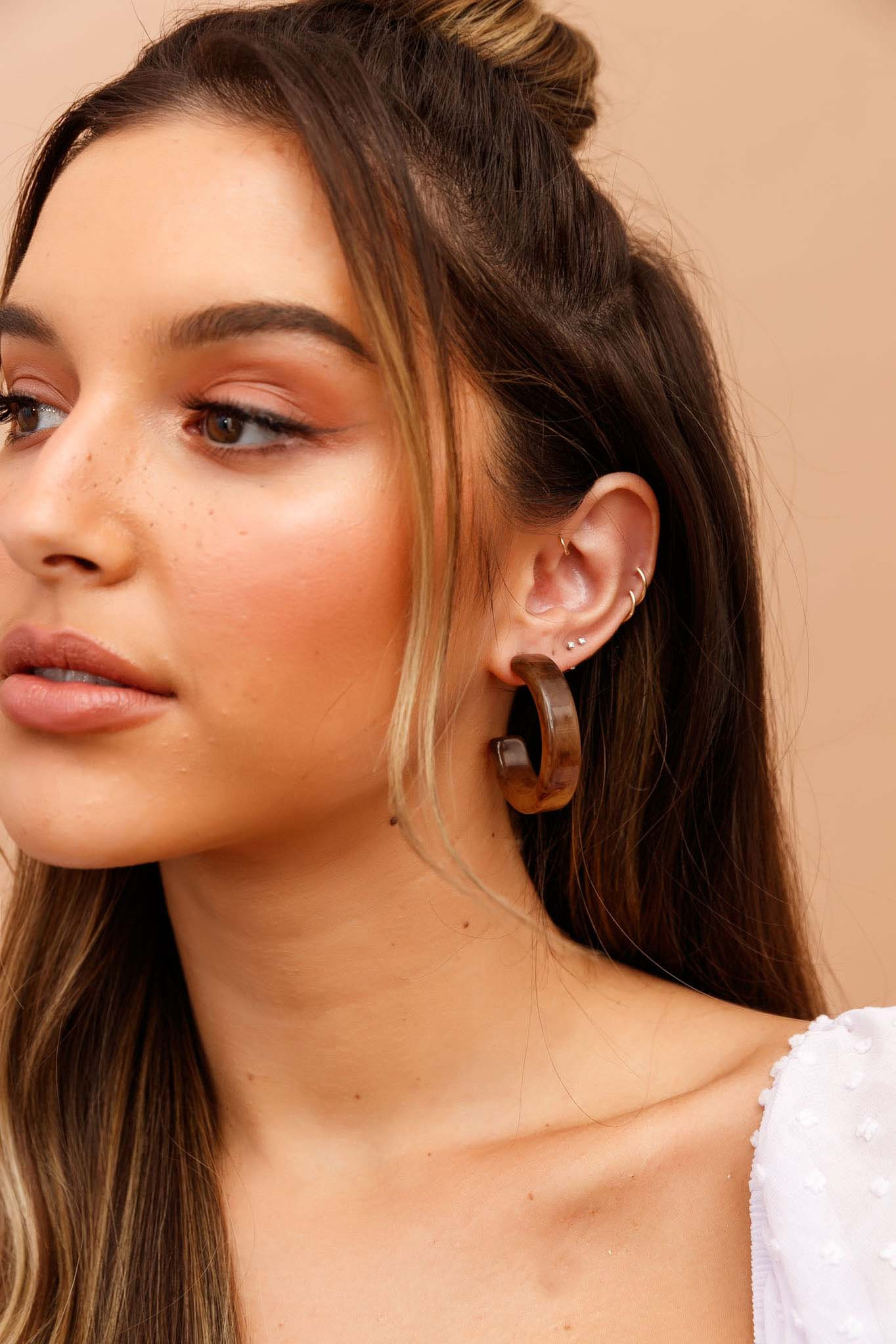 Half Moon Ear Hoops - Brown | Sage and Paige AUS.