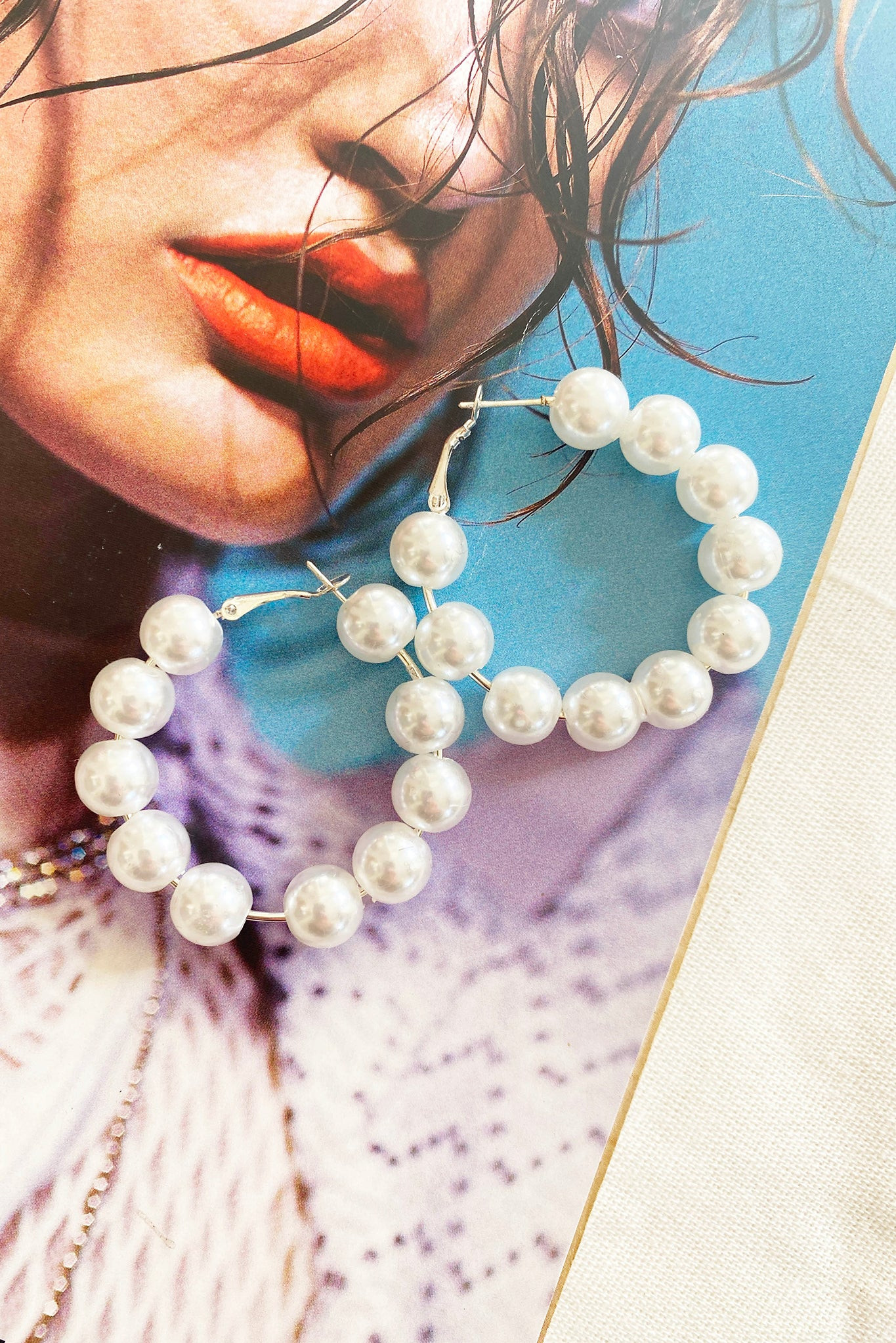 Amber Pearl Hoops - White | Sage and Paige AUS.