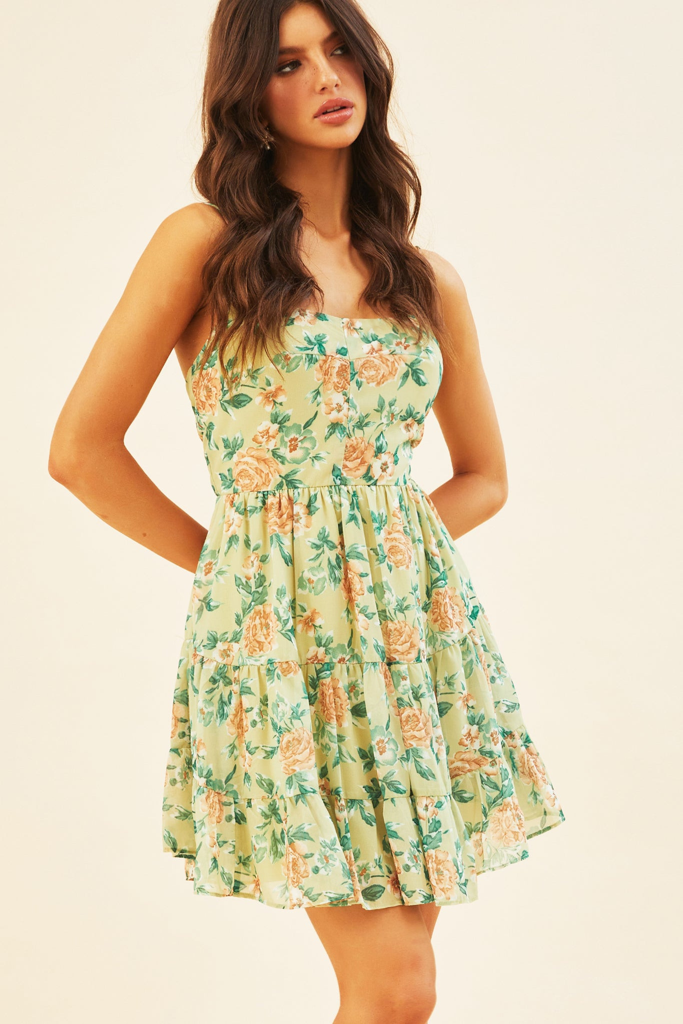 Carmela Mini Dress - Green Print | Sage and Paige AUS.