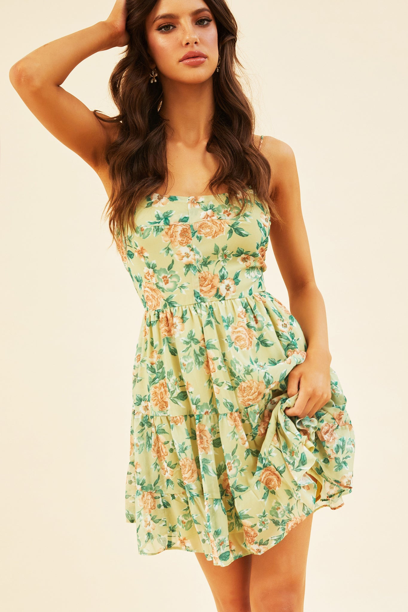 Carmela Mini Dress - Green Print | Sage and Paige AUS.