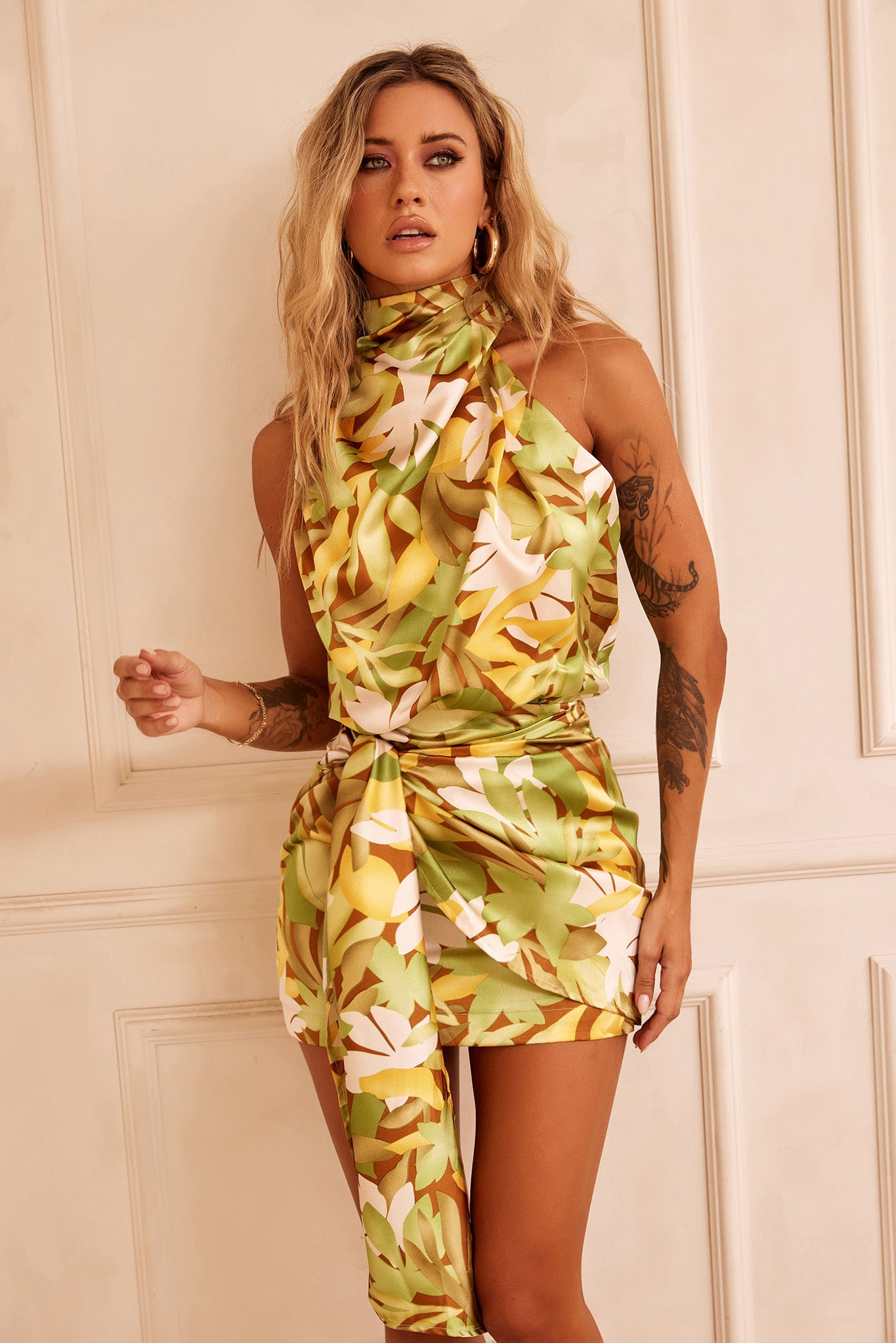 Sully Satin Mini Dress - Green Multi | Sage and Paige AUS.