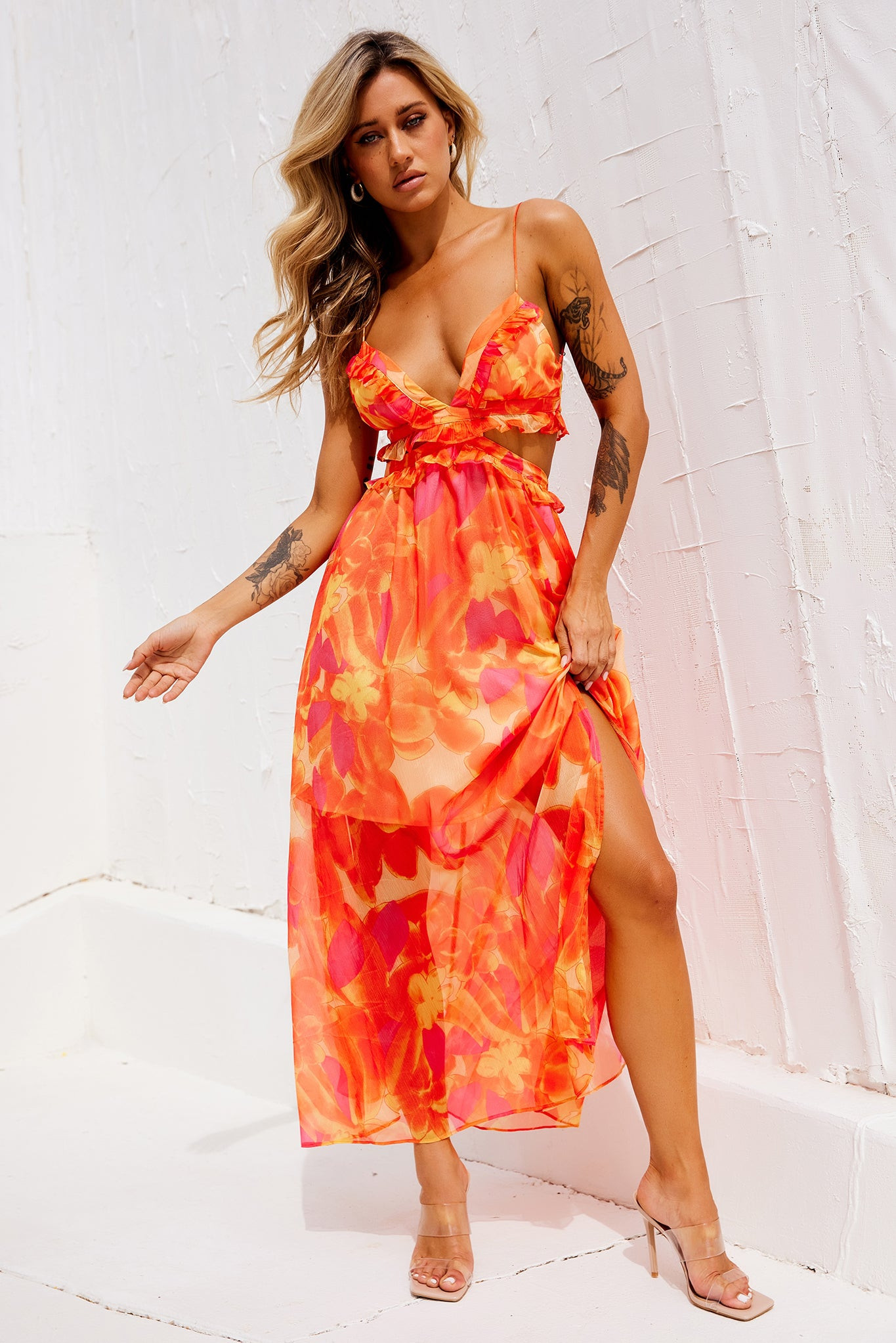 Early Sunset Maxi Dress - Tangerine | Sage and Paige AUS.