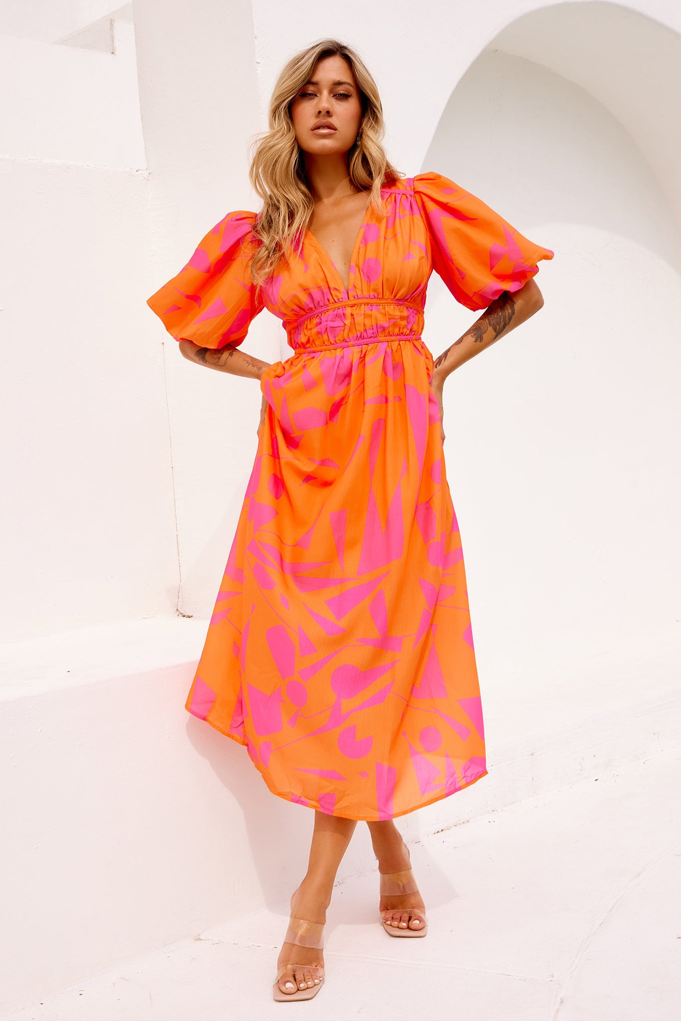 On The Rise Midi Dress - Hot Pink Multi | Sage and Paige AUS.