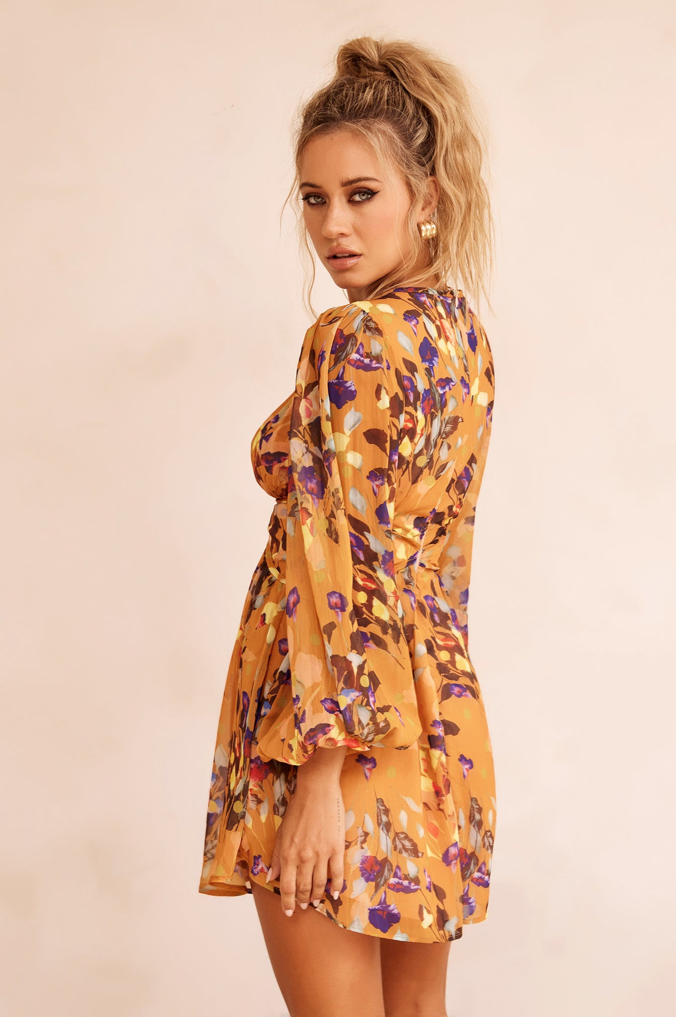 Pulling You In Mini Dress - Mustard Multi | Sage and Paige AUS.