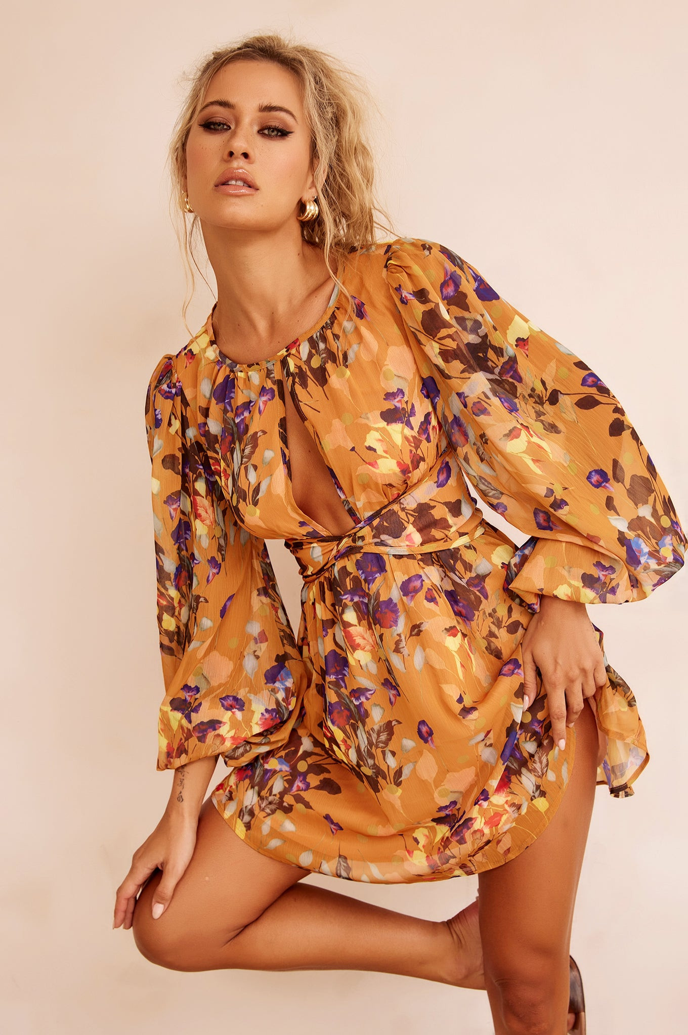 Pulling You In Mini Dress - Mustard Multi | Sage and Paige AUS.
