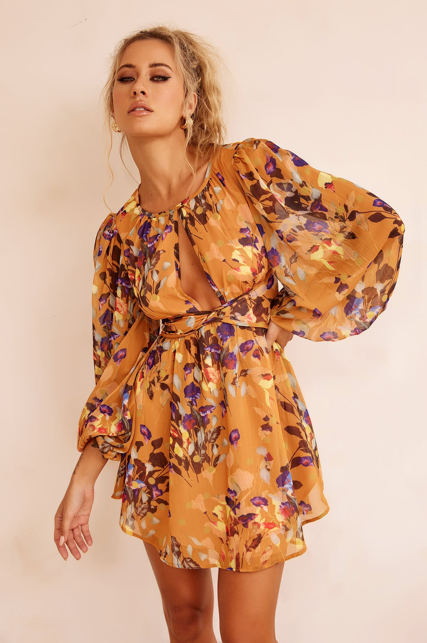 Pulling You In Mini Dress - Mustard Multi | Sage and Paige AUS.