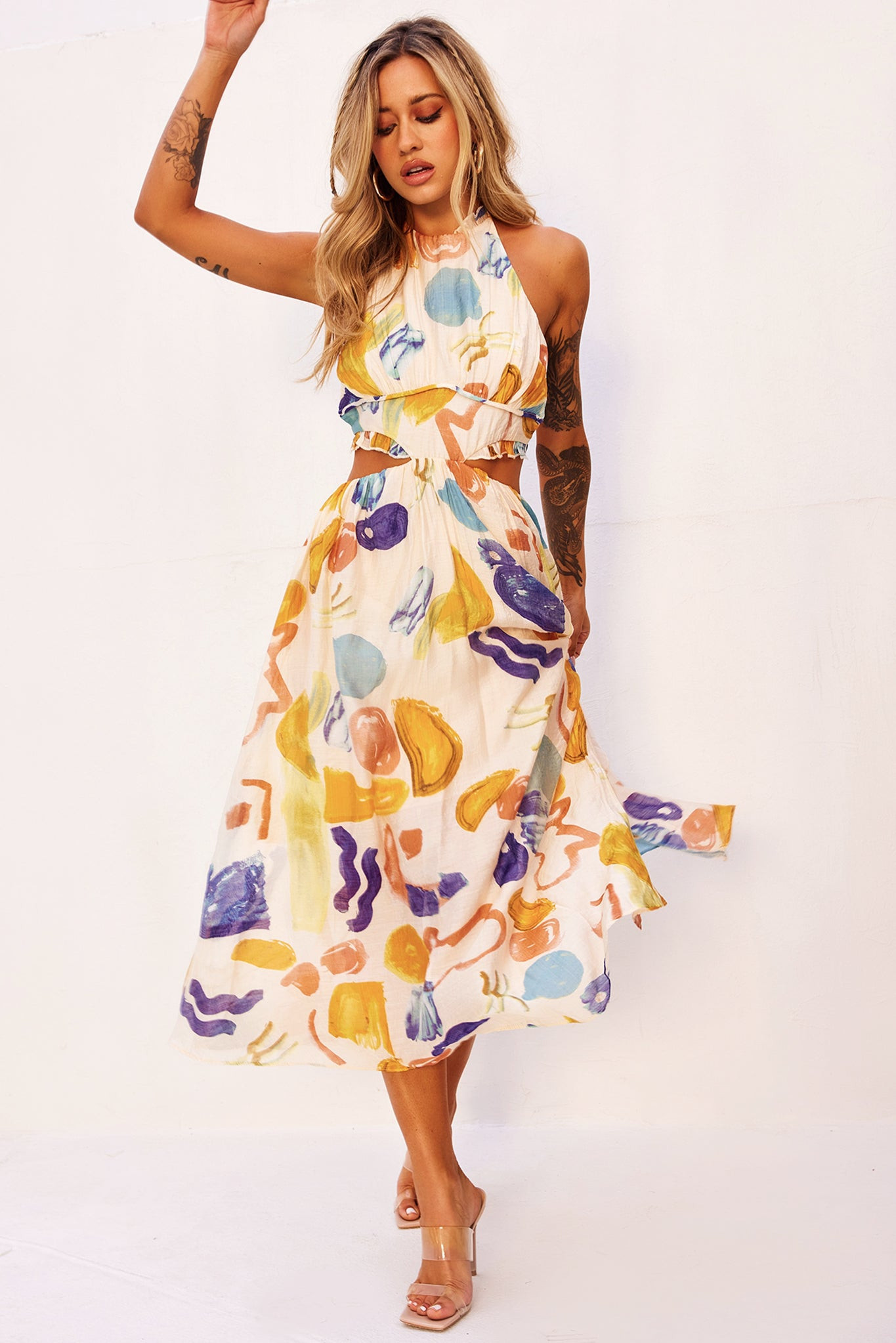 Holding On Midi Dress - Yellow Multi | Sage and Paige AUS.
