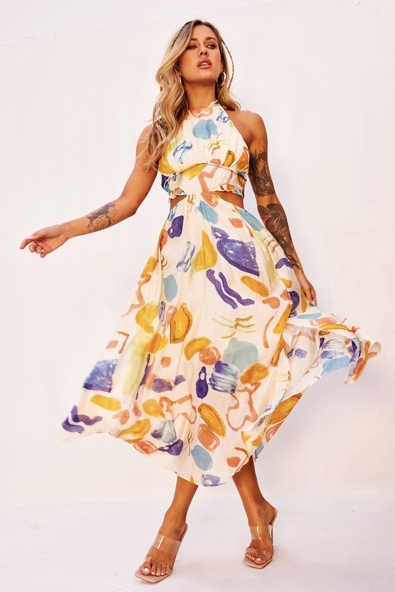 Holding On Midi Dress - Yellow Multi | Sage and Paige AUS.