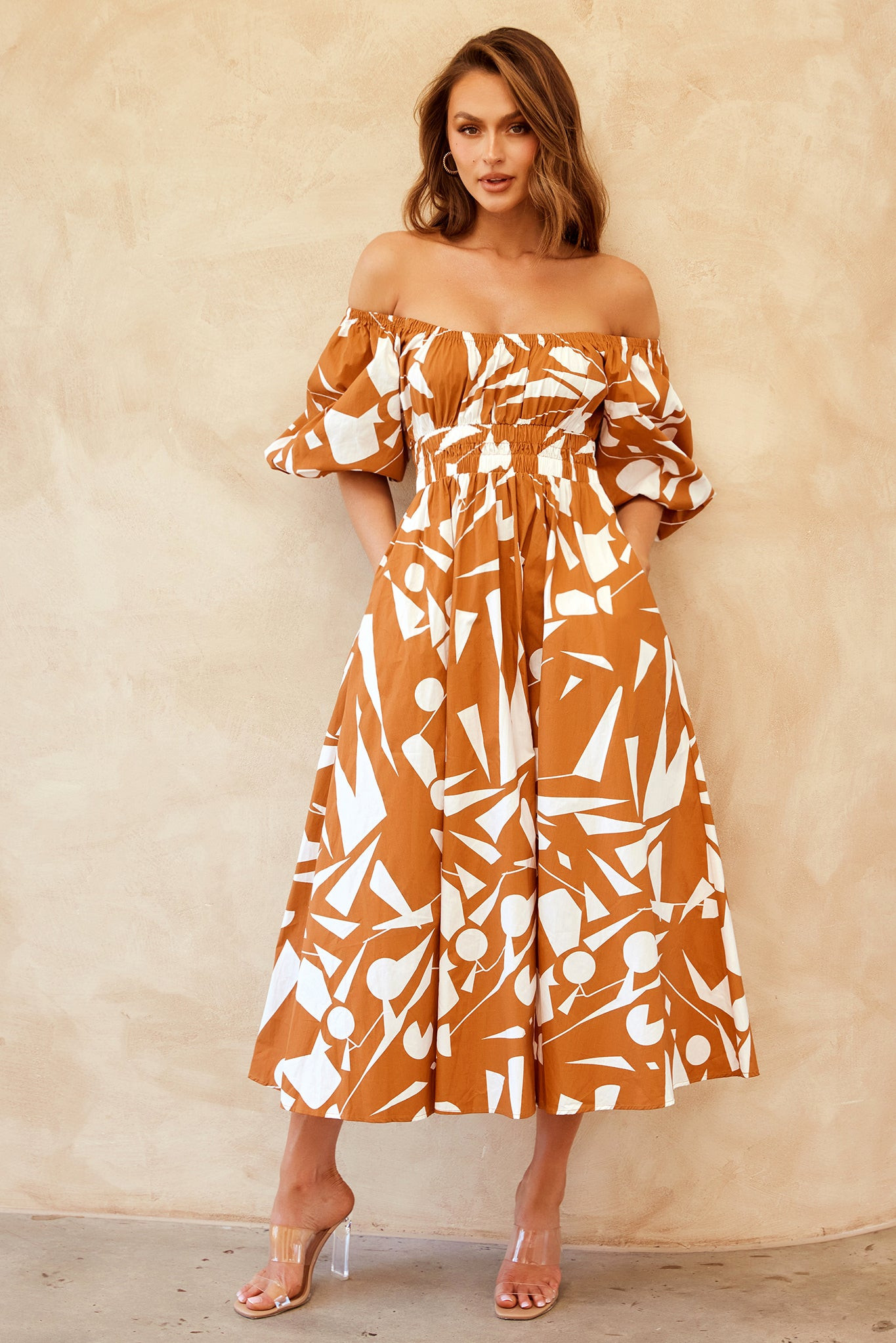 Sonja Midi Dress - Tan | Sage and Paige AUS.