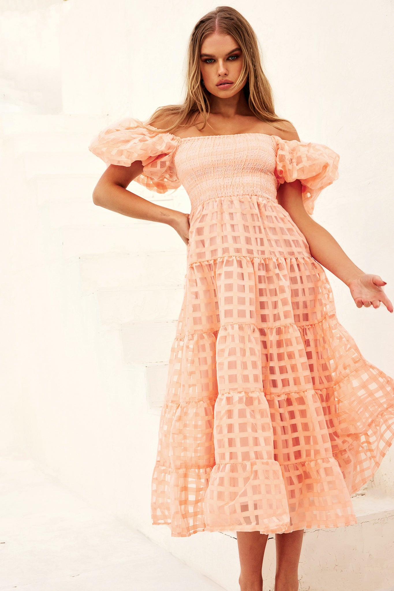 Gin Midi Dress - Peach | Sage and Paige AUS.