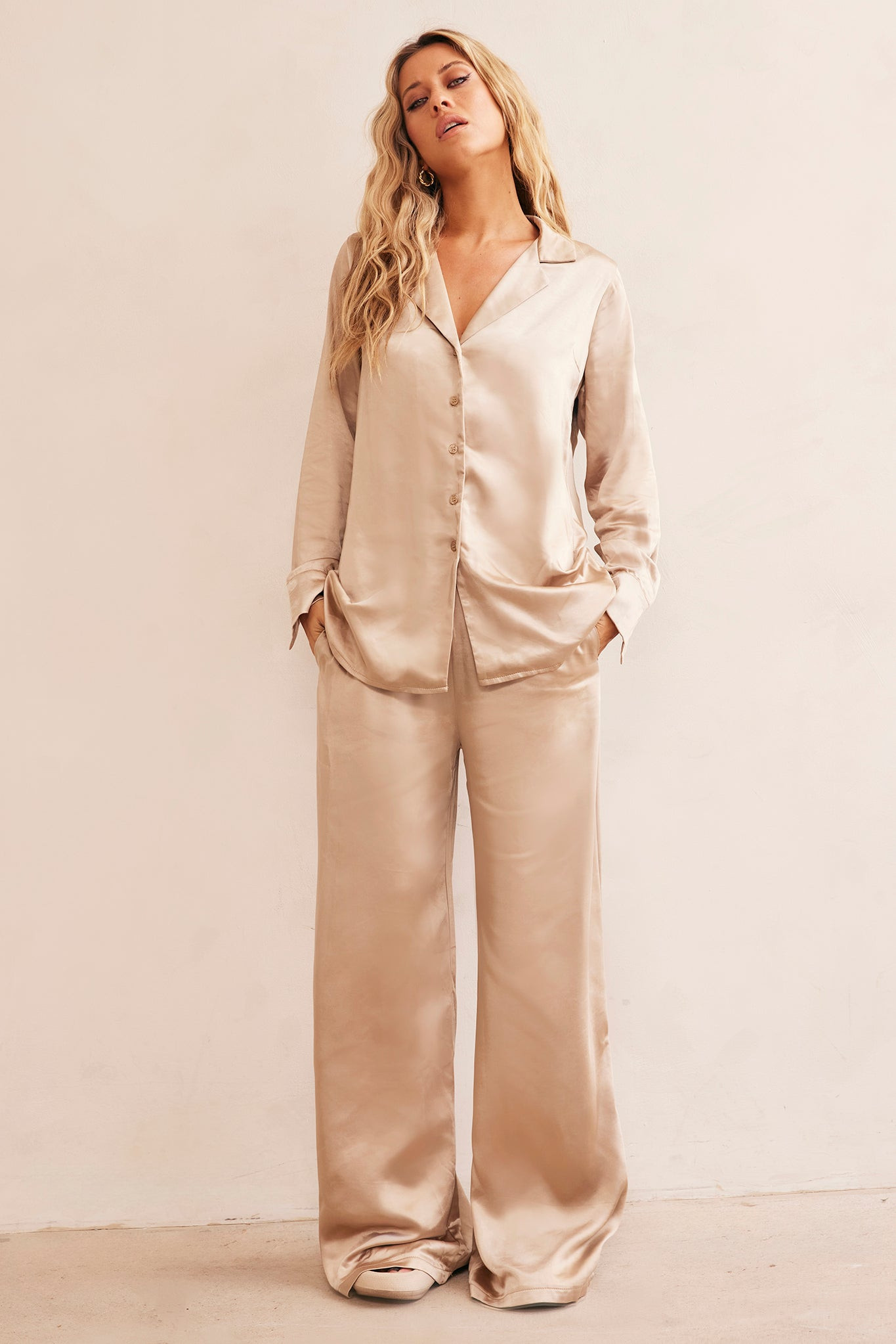 Brooklin Satin Shirt - Champagne | Sage and Paige AUS.