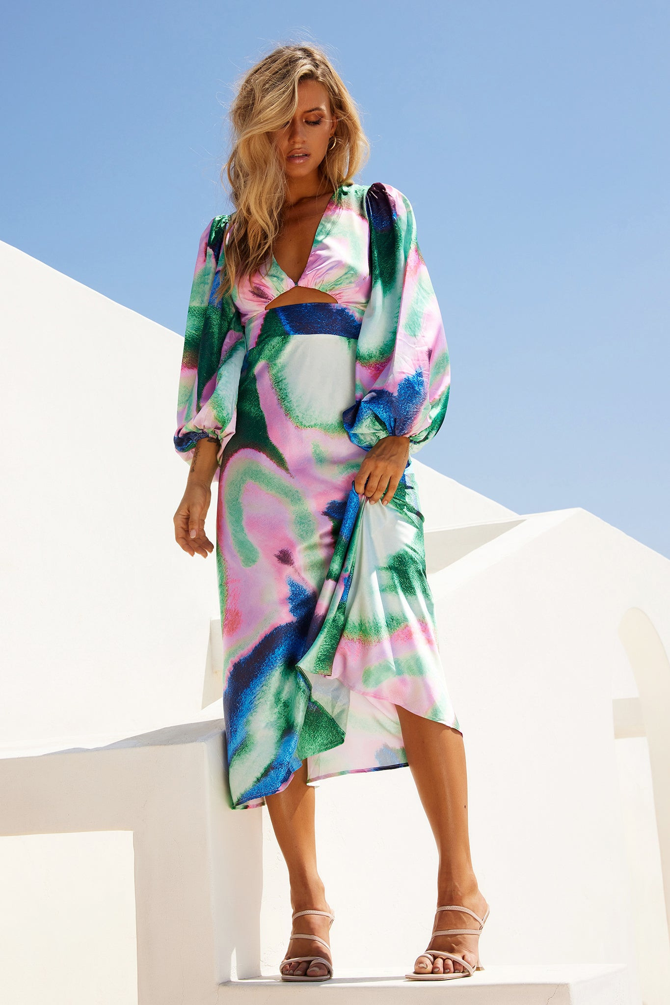 Joaquin Midi Dress - Pink Multi | Sage and Paige AUS.