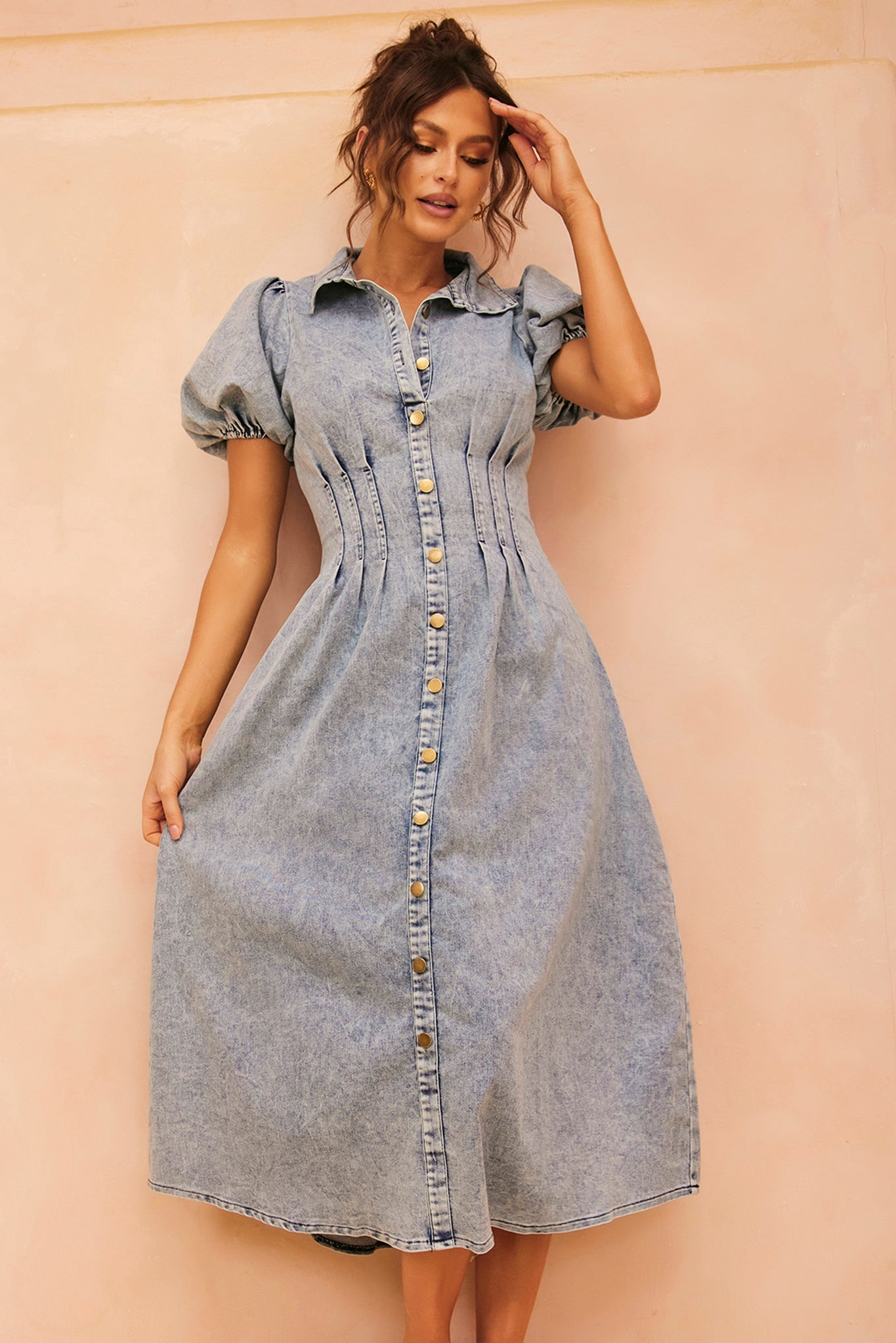 Amber Denim Midi Dress - Washed Blue | Sage and Paige AUS.
