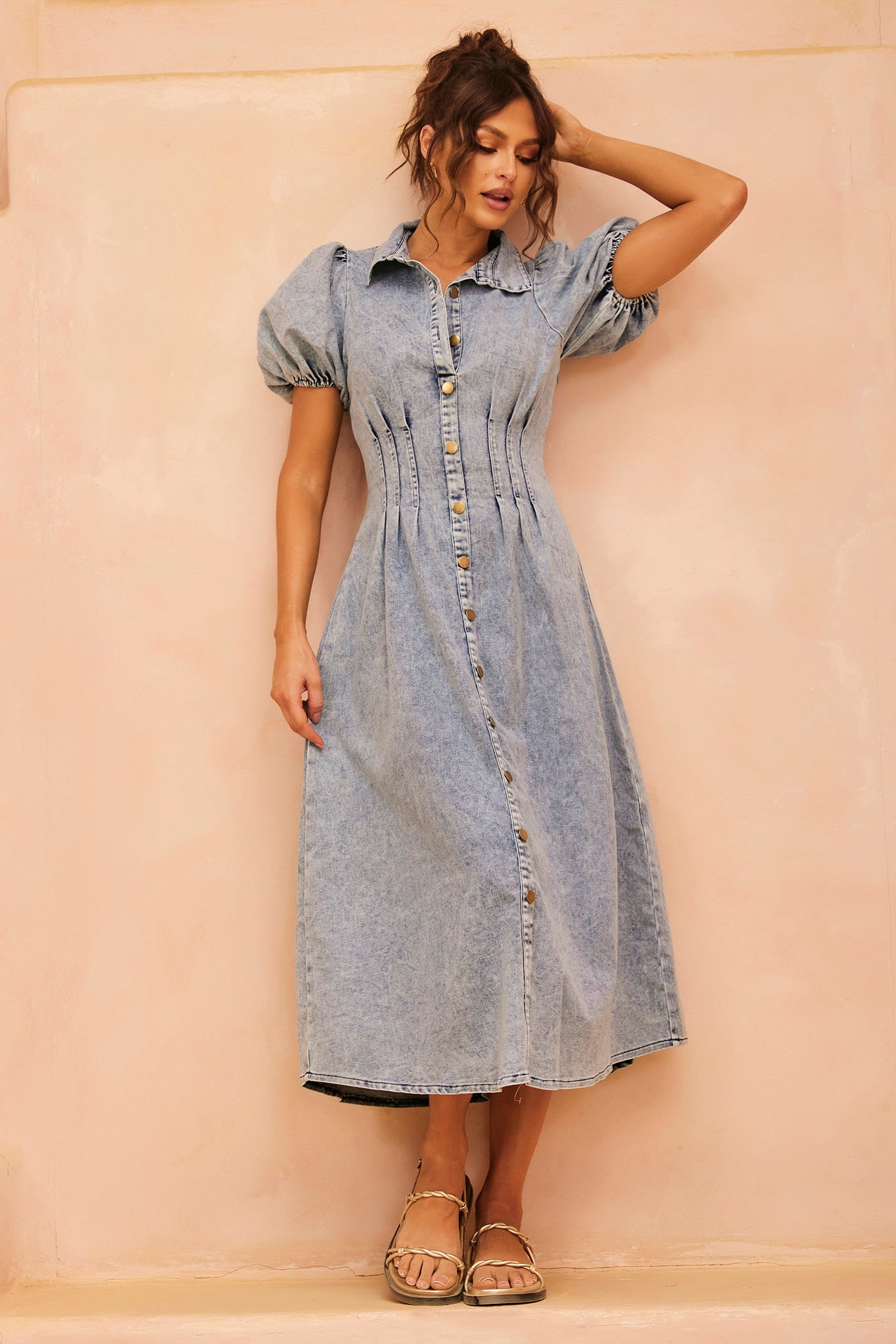 Amber Denim Midi Dress - Washed Blue | Sage and Paige AUS.