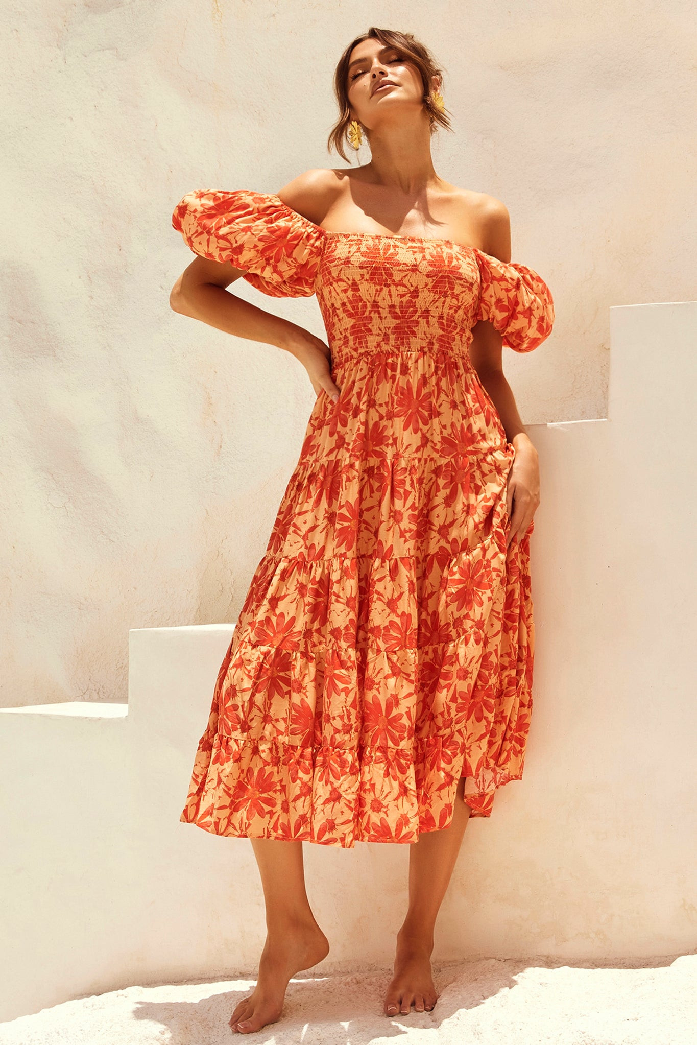 Betty's Garden Midi Dress - Orange Multi | Sage and Paige AUS.