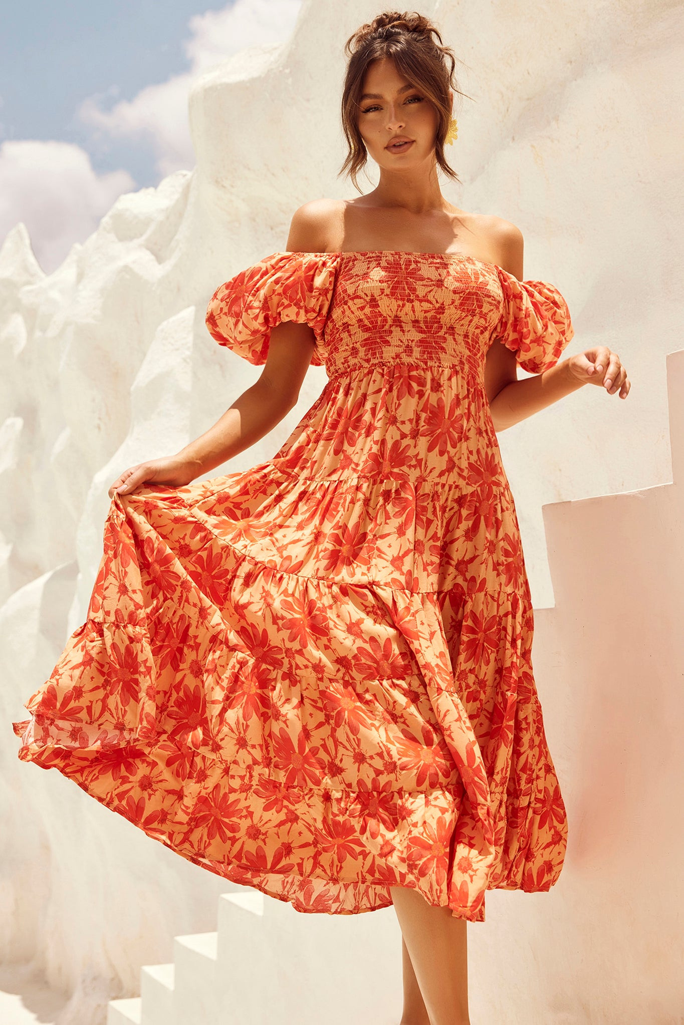 Betty's Garden Midi Dress - Orange Multi | Sage and Paige AUS.