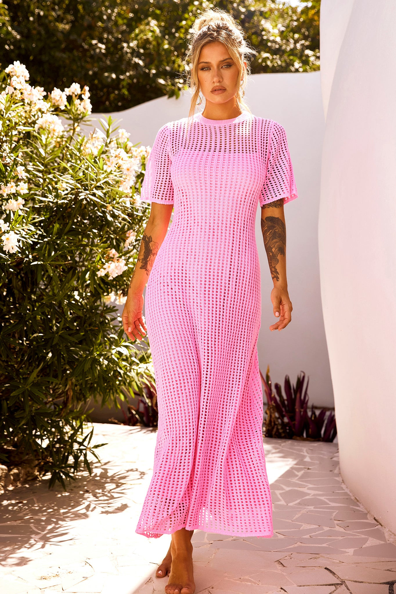 Rosalyn Crochet Maxi Dress - Pink | Sage and Paige AUS.