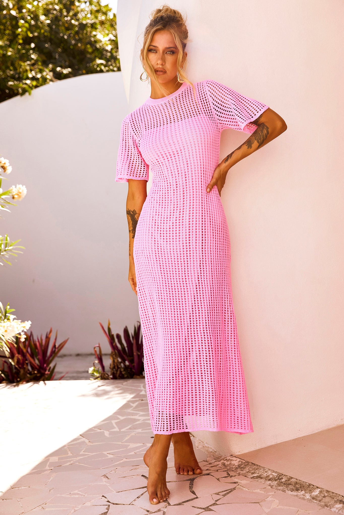 Rosalyn Crochet Maxi Dress - Pink | Sage and Paige AUS.