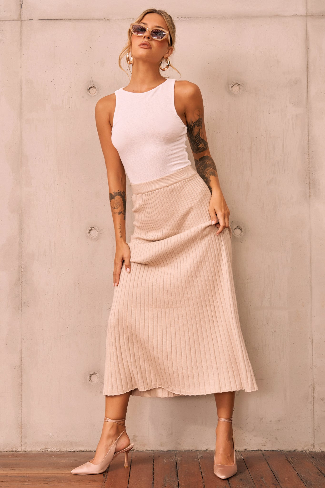 Join Us Knit Maxi Skirt - Sand | Sage and Paige AUS.