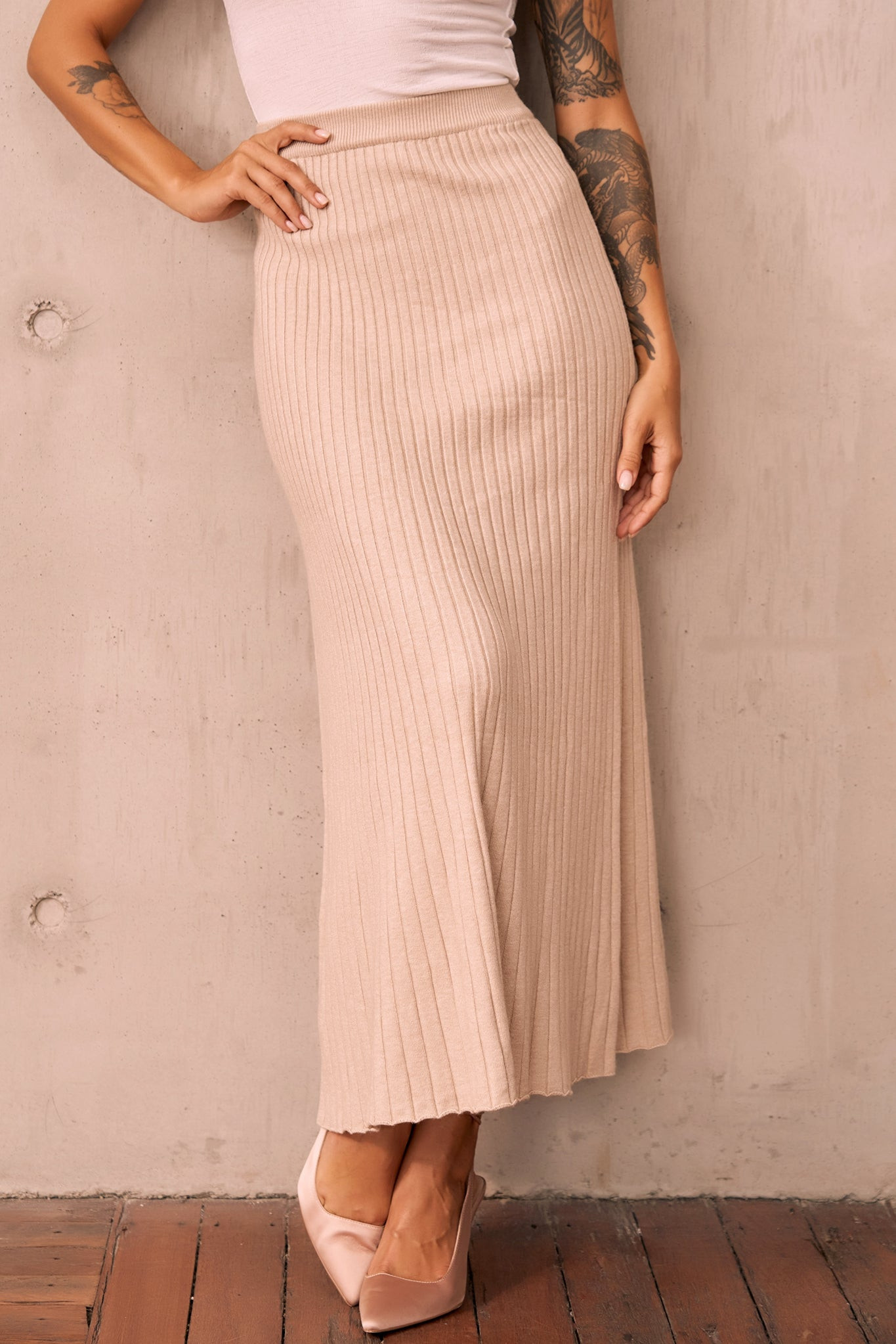 Join Us Knit Maxi Skirt - Sand | Sage and Paige AUS.