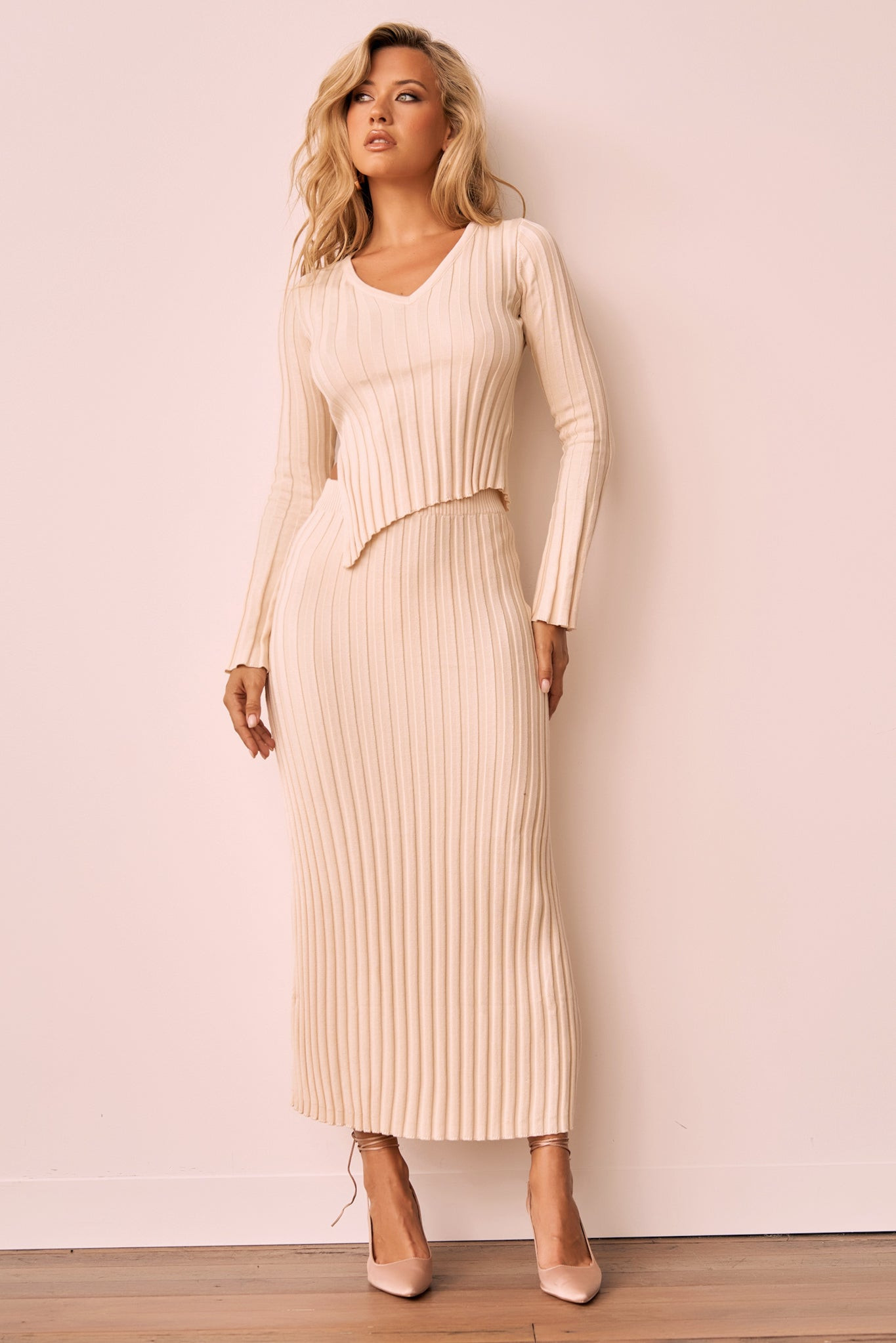 Sprint To The Finish Knit Skirt - Beige | Sage and Paige AUS.