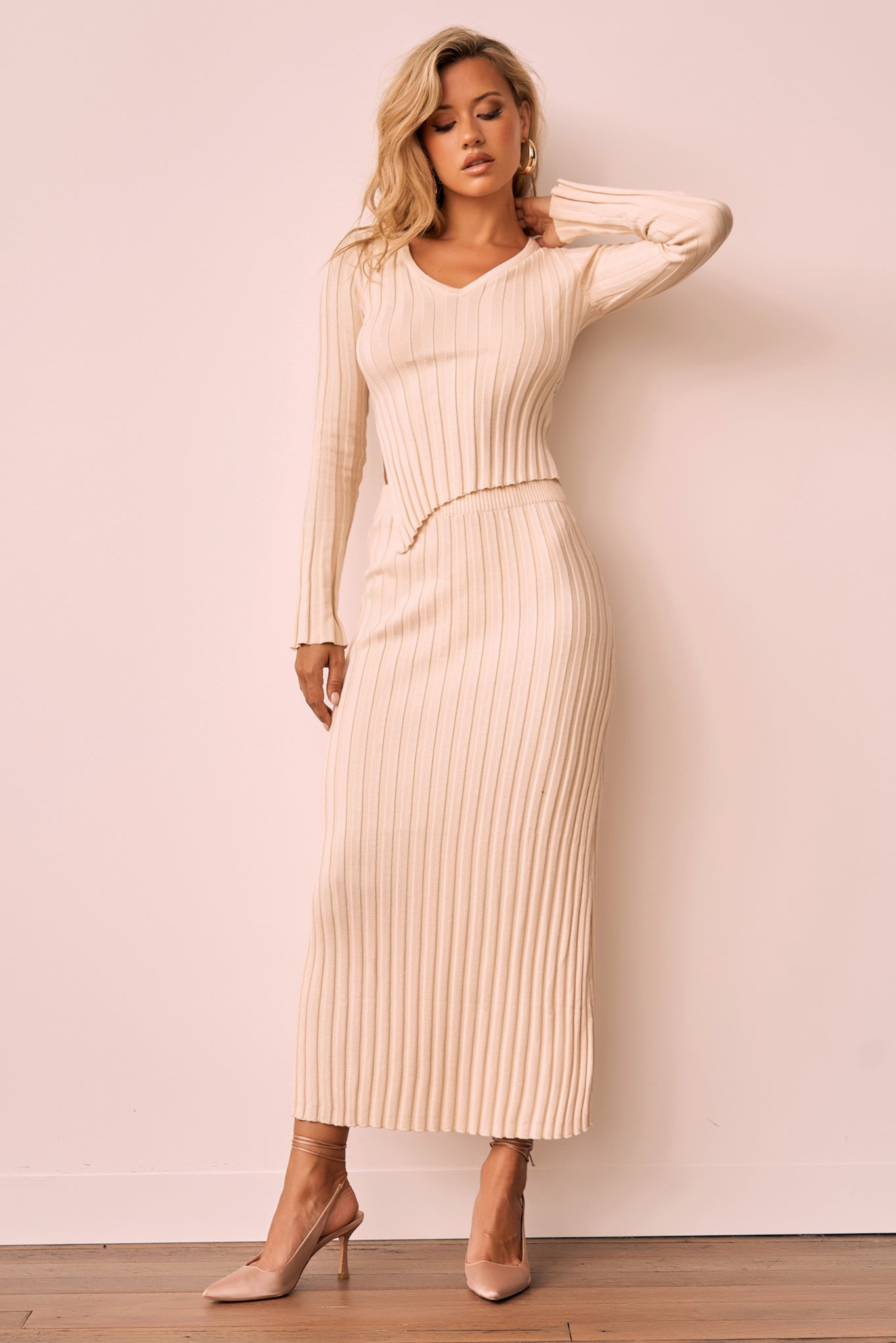 Sprint To The Finish Knit Skirt - Beige | Sage and Paige AUS.