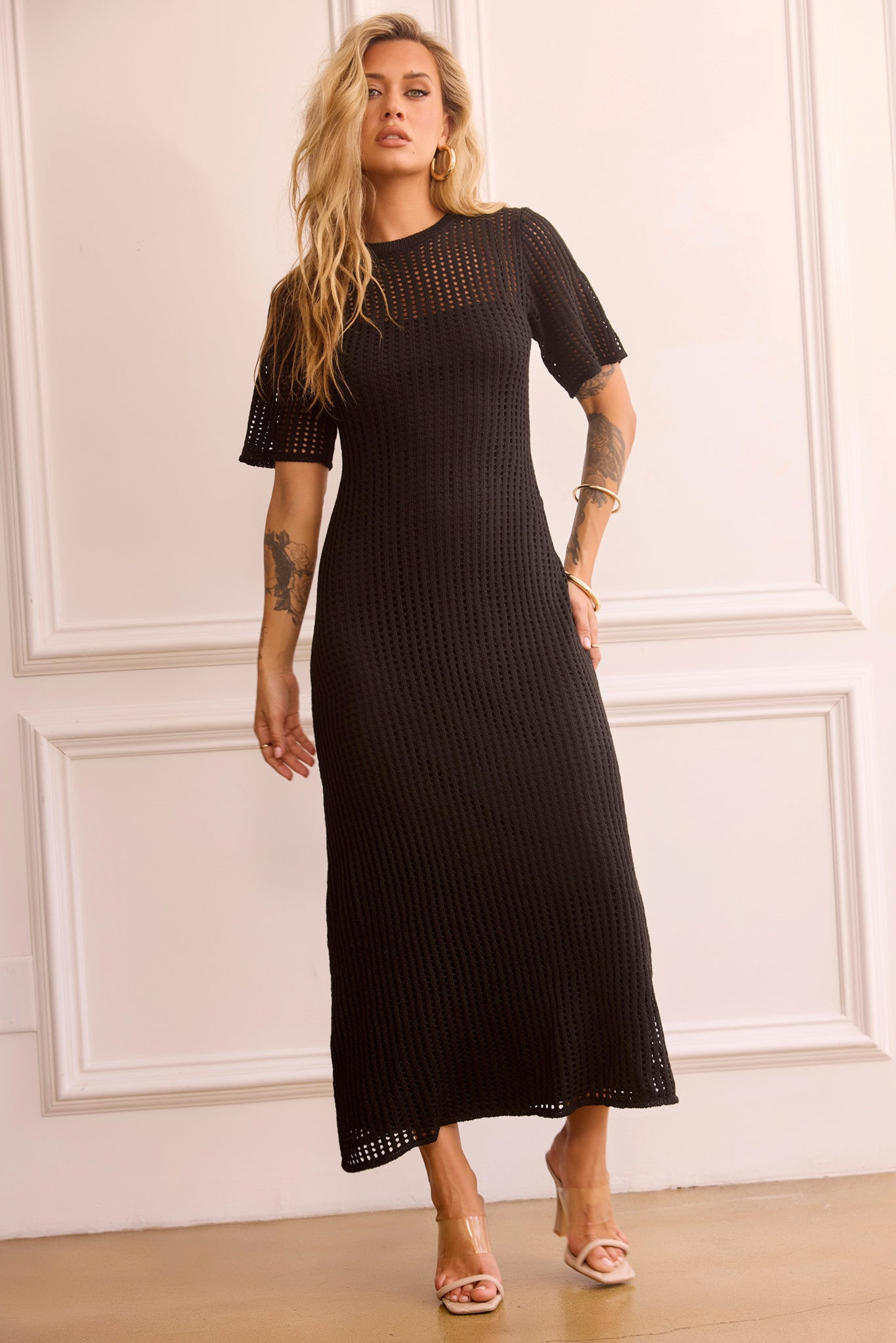 Rosalyn Crochet Maxi Dress - Black | Sage and Paige AUS.