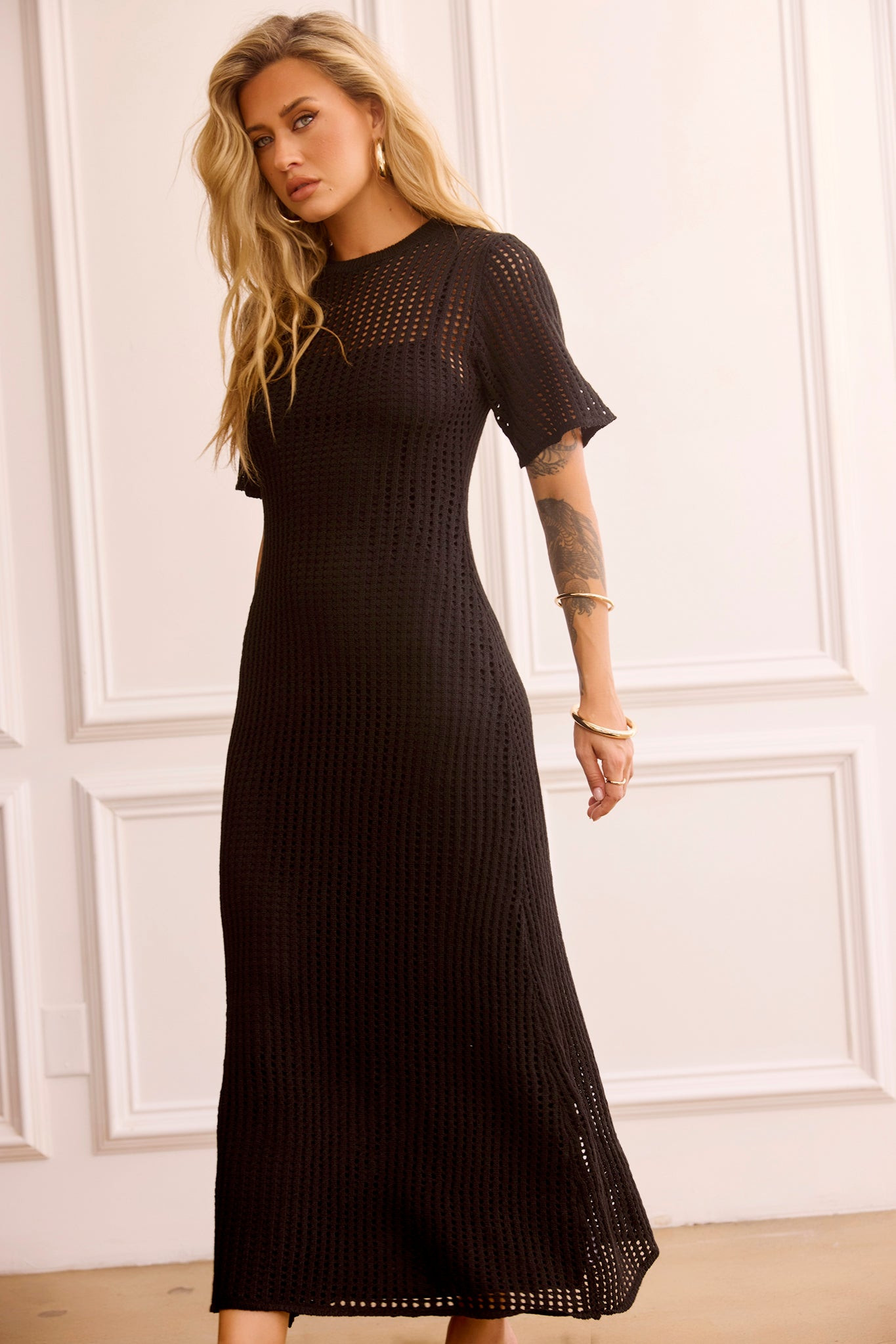 Rosalyn Crochet Maxi Dress - Black | Sage and Paige AUS.