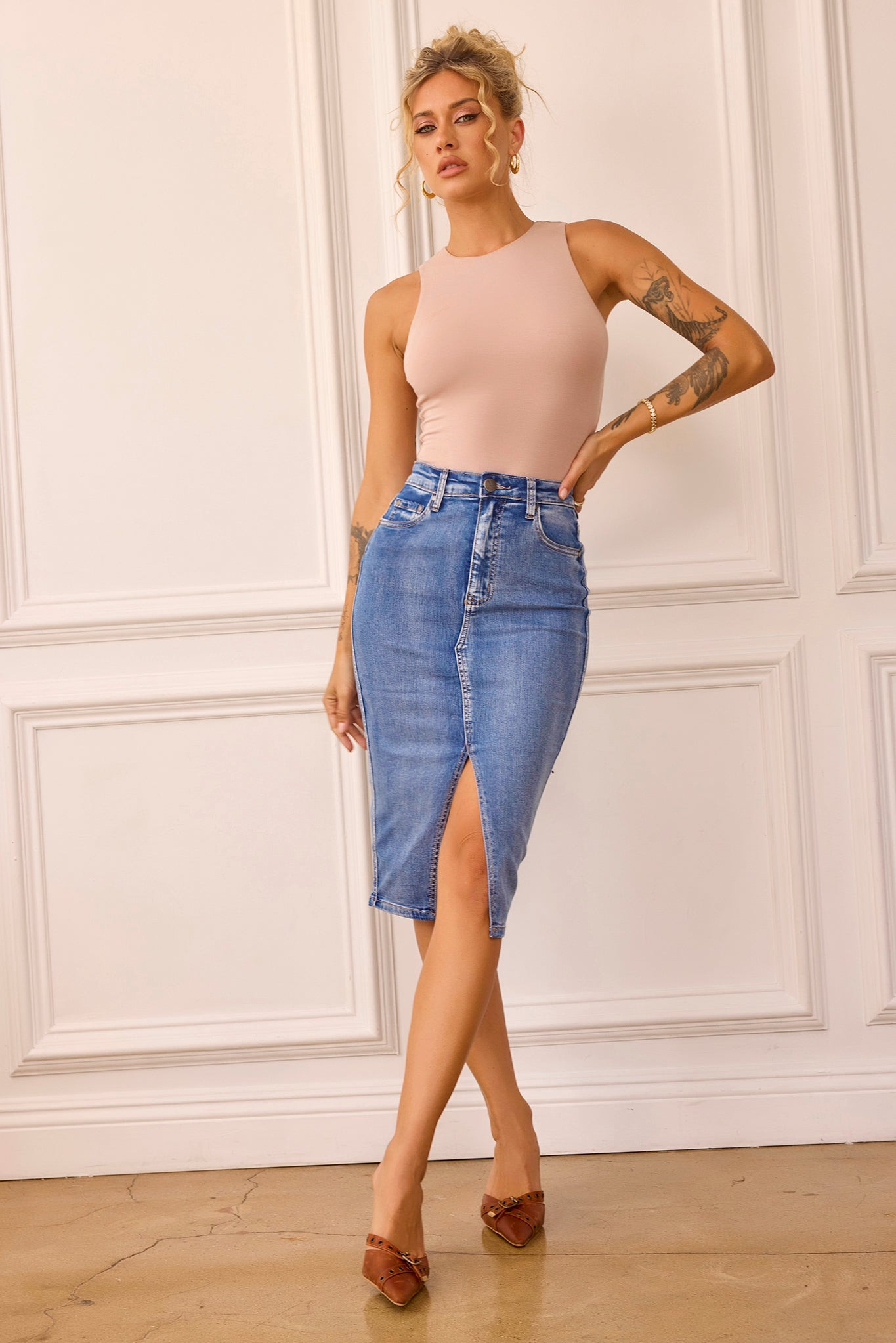 Midnight Sun Denim Midi Skirt - Blue | Sage and Paige AUS.