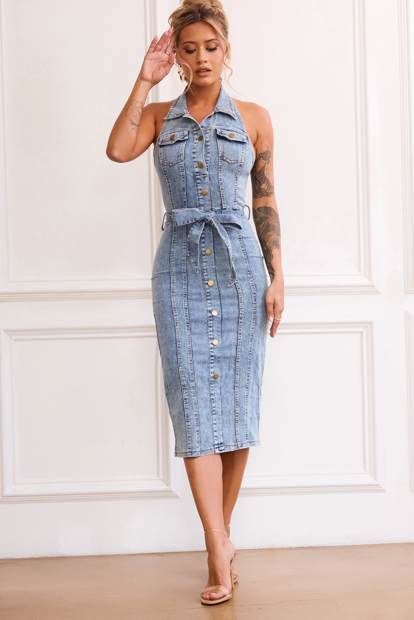 Roadhouse Midi Dress - Washed Blue | Sage and Paige AUS.