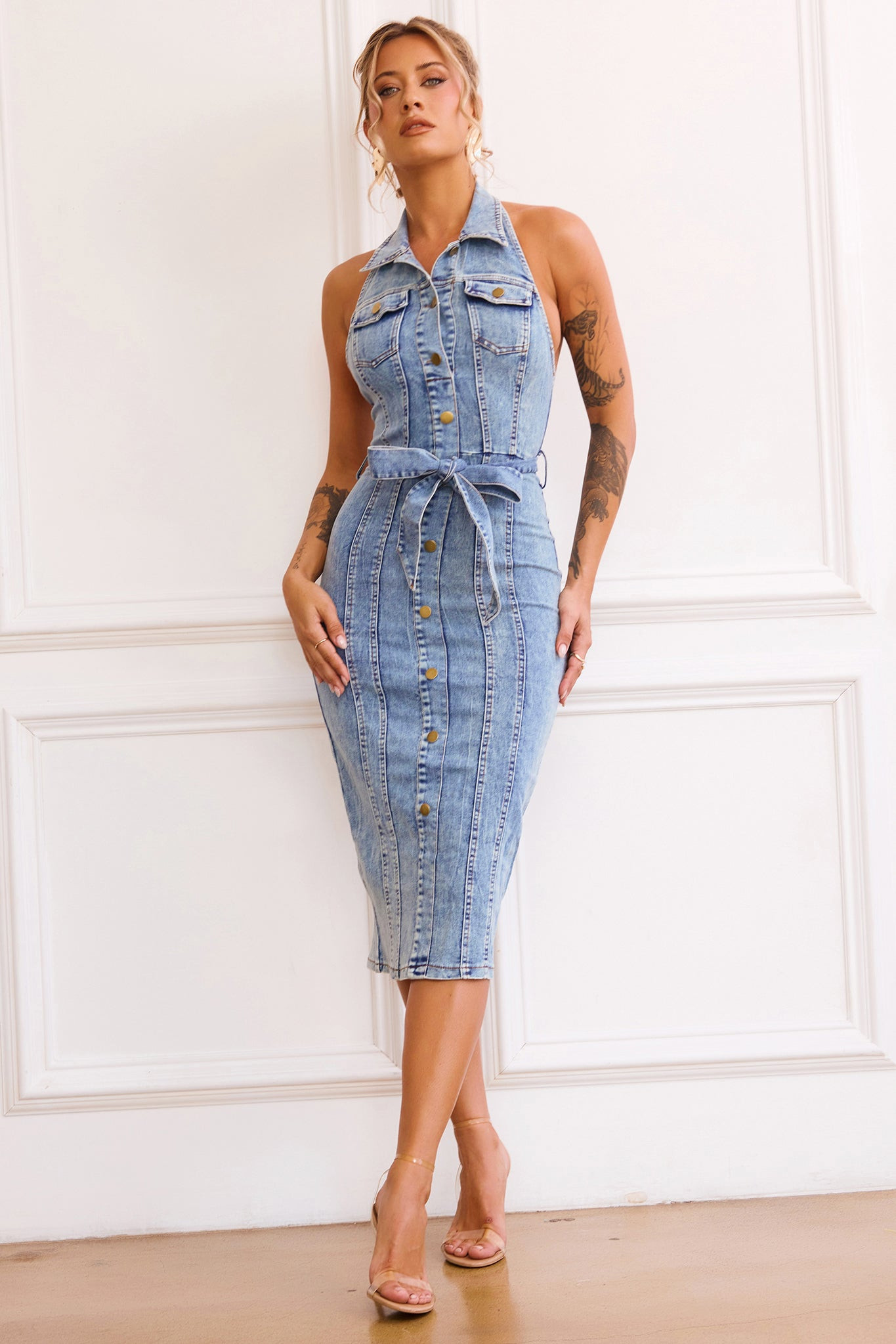 Roadhouse Midi Dress - Washed Blue | Sage and Paige AUS.