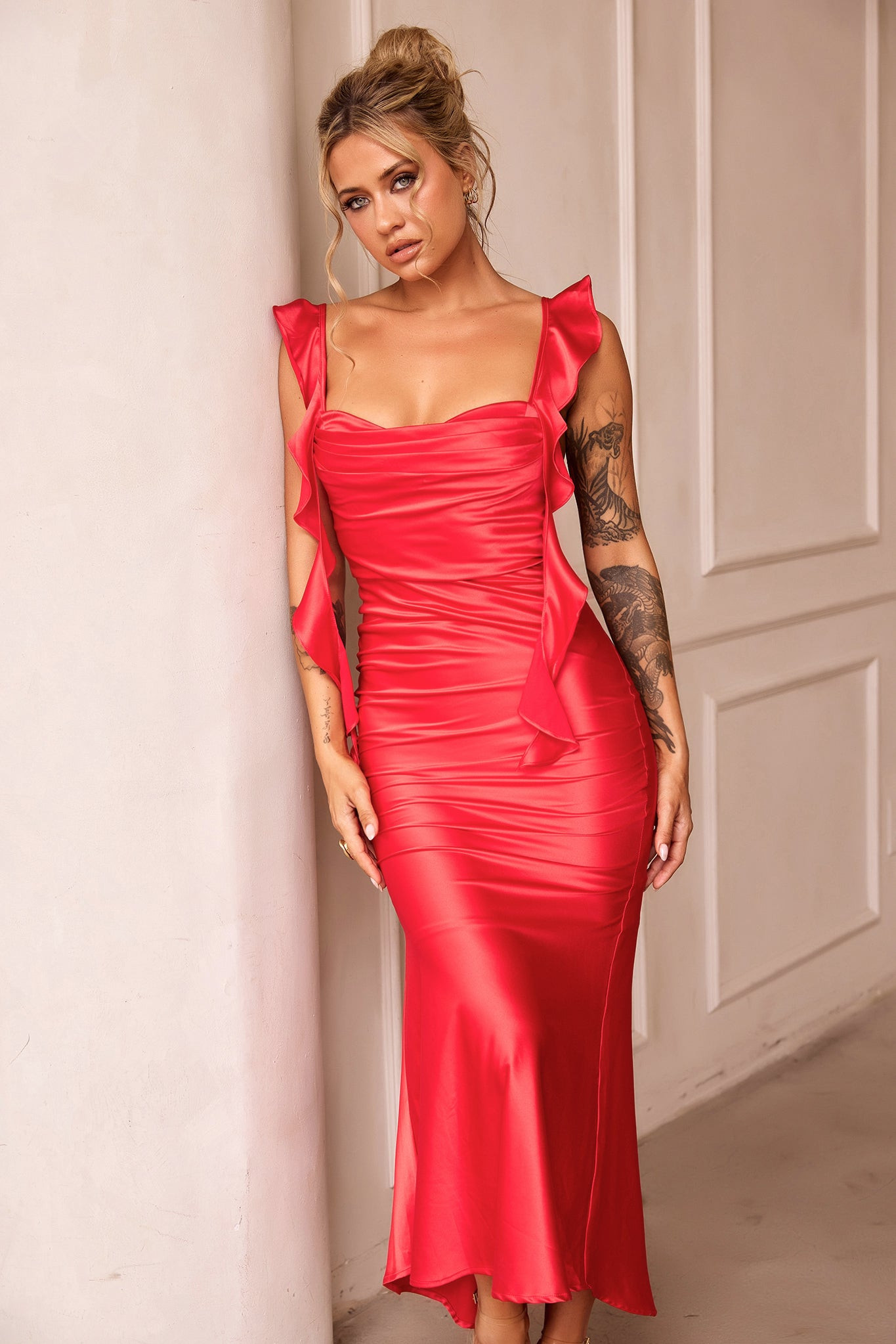 Arabella Midi Dress - Red | Sage and Paige AUS.
