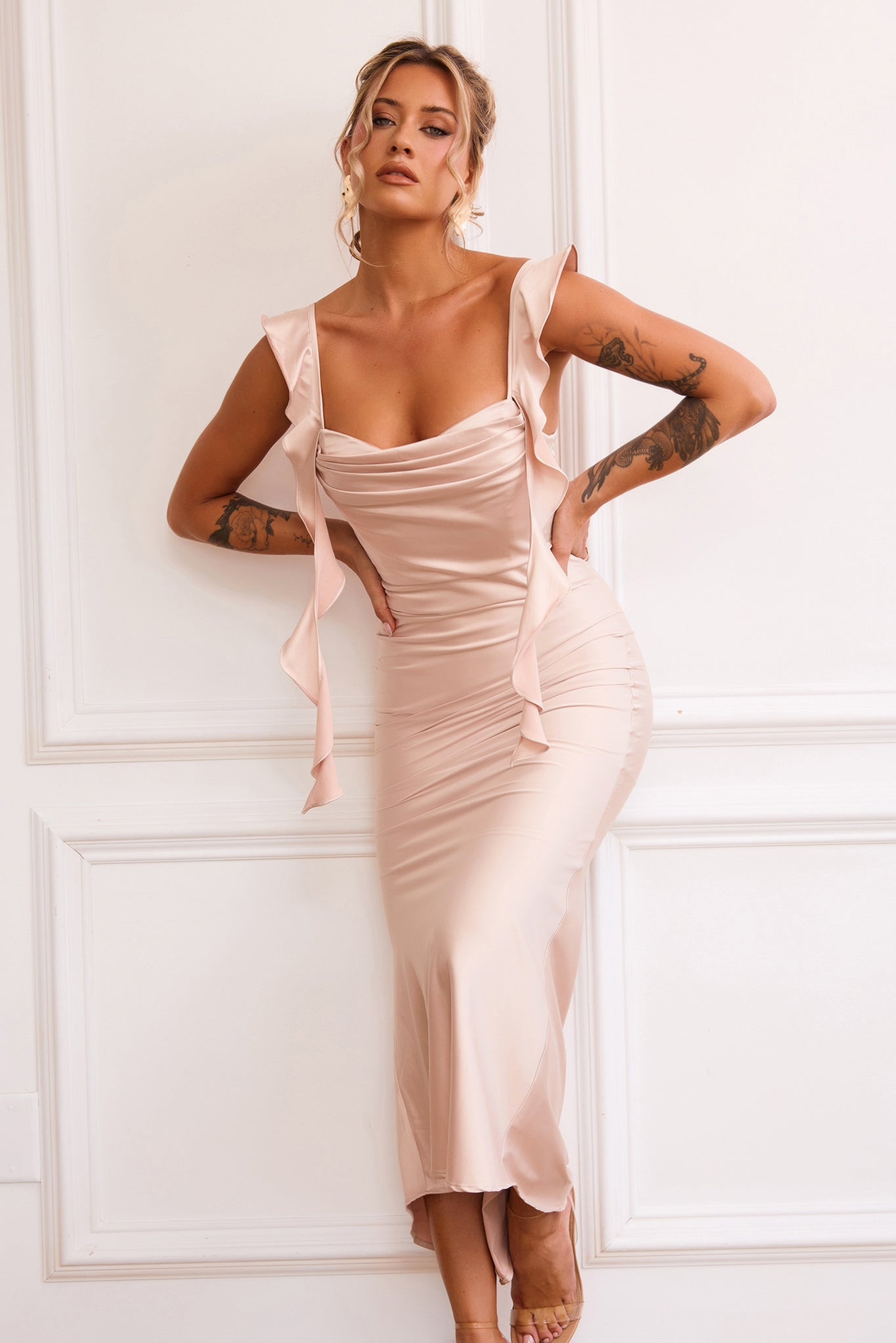 Arabella Midi Dress - Champagne | Sage and Paige AUS.