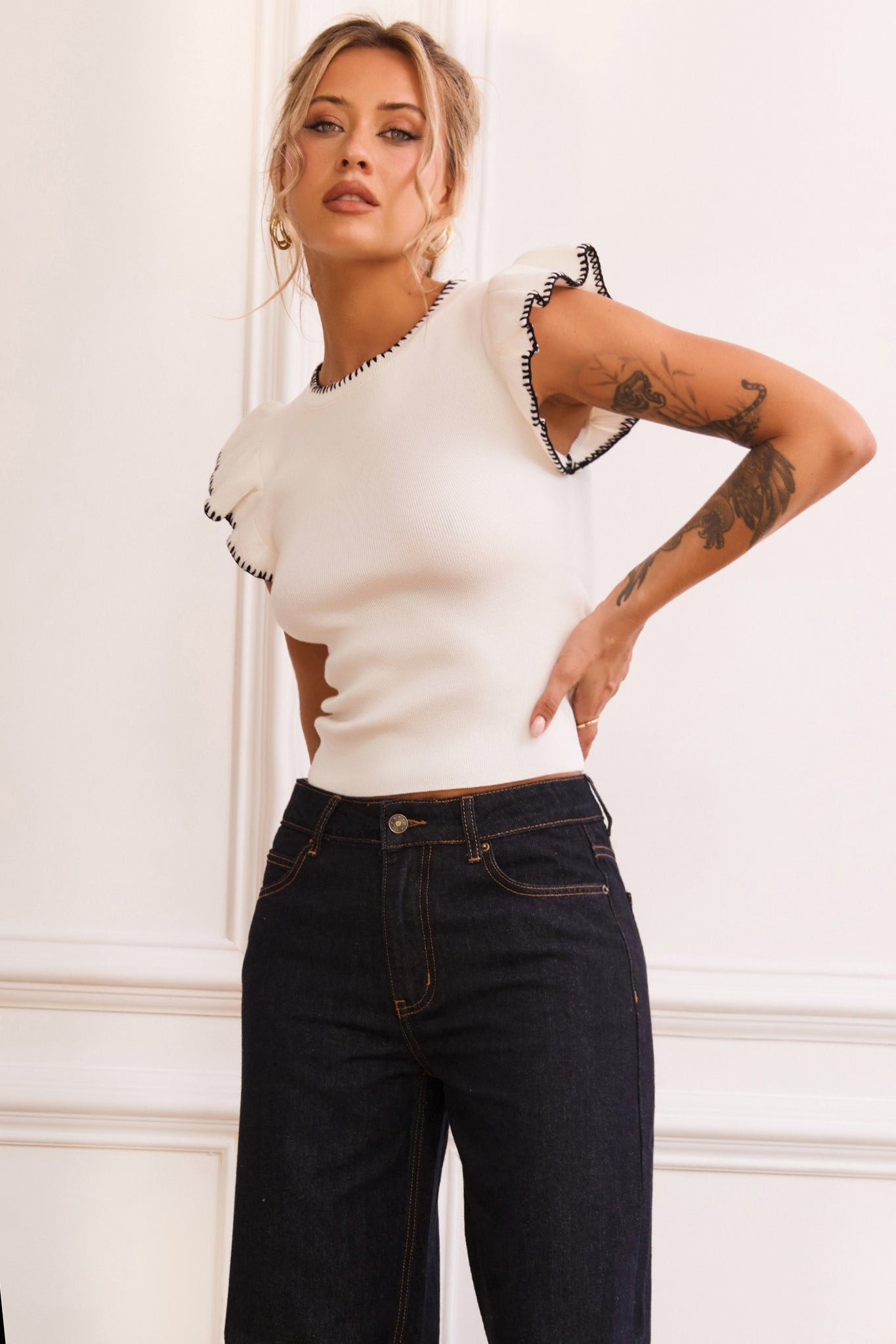 Maggy Knit Top - White | Sage and Paige AUS.