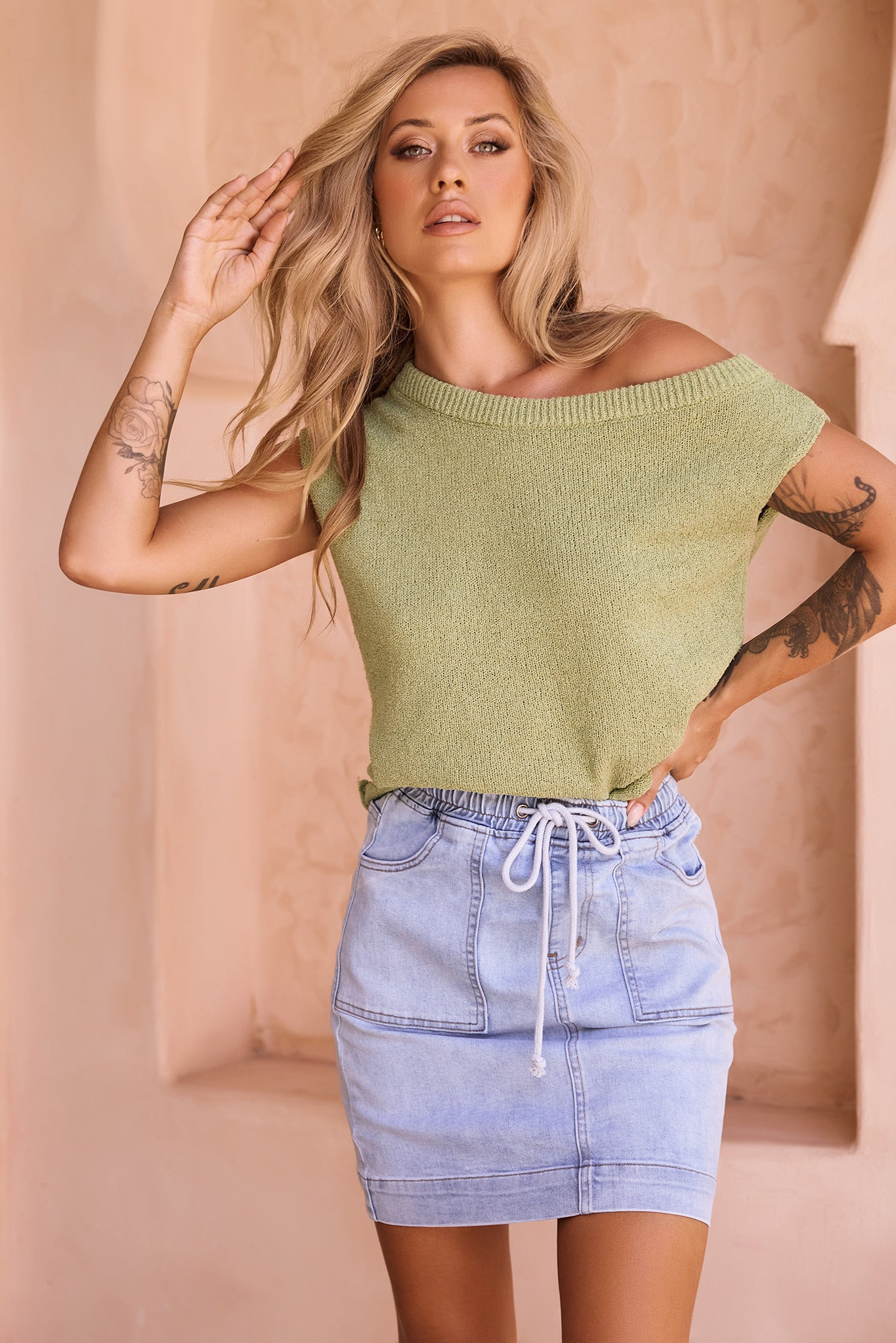 Dance In The Sun Knit Top - Olive | Sage and Paige AUS.