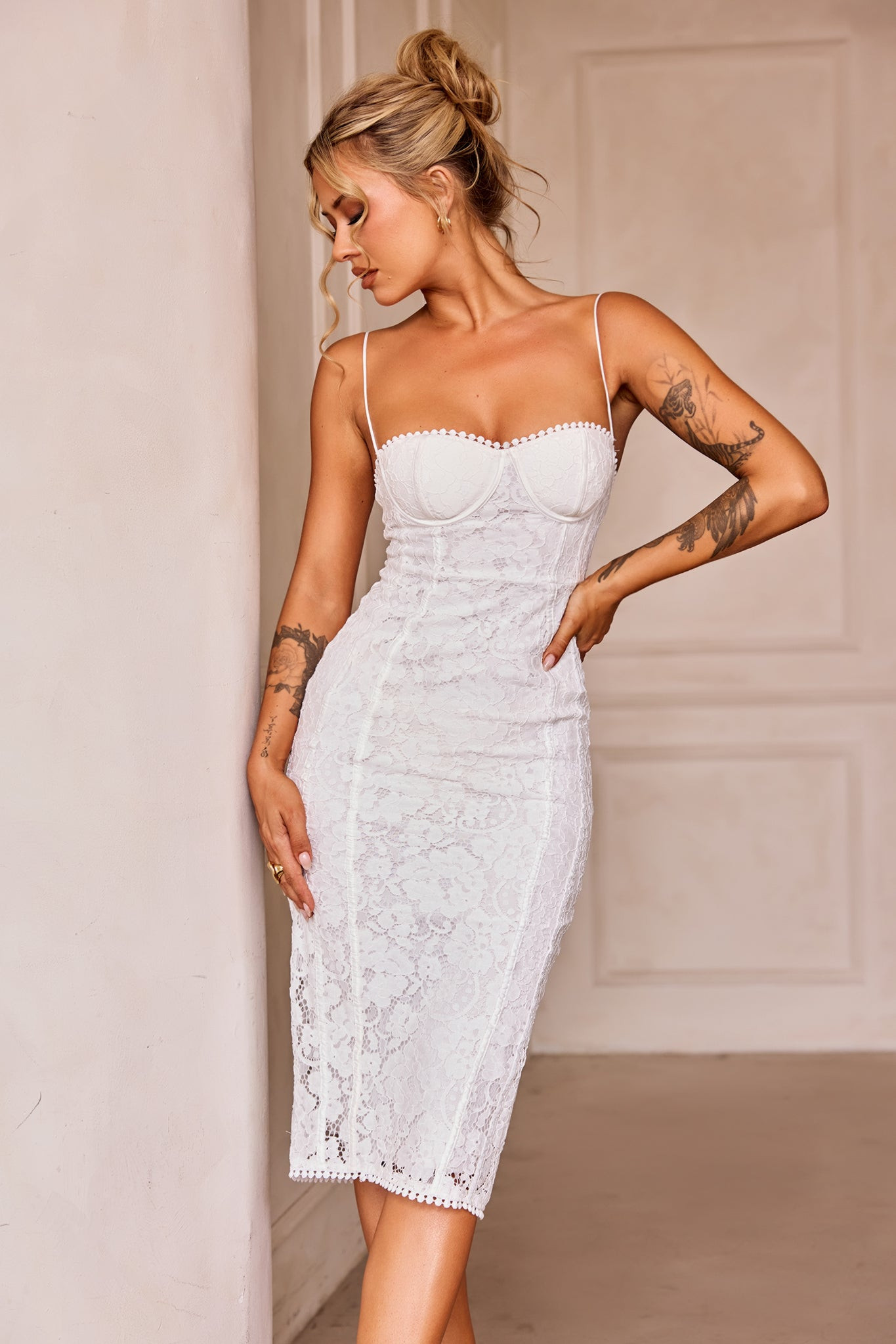 Go Lucky Midi Dress - White | Sage and Paige AUS.