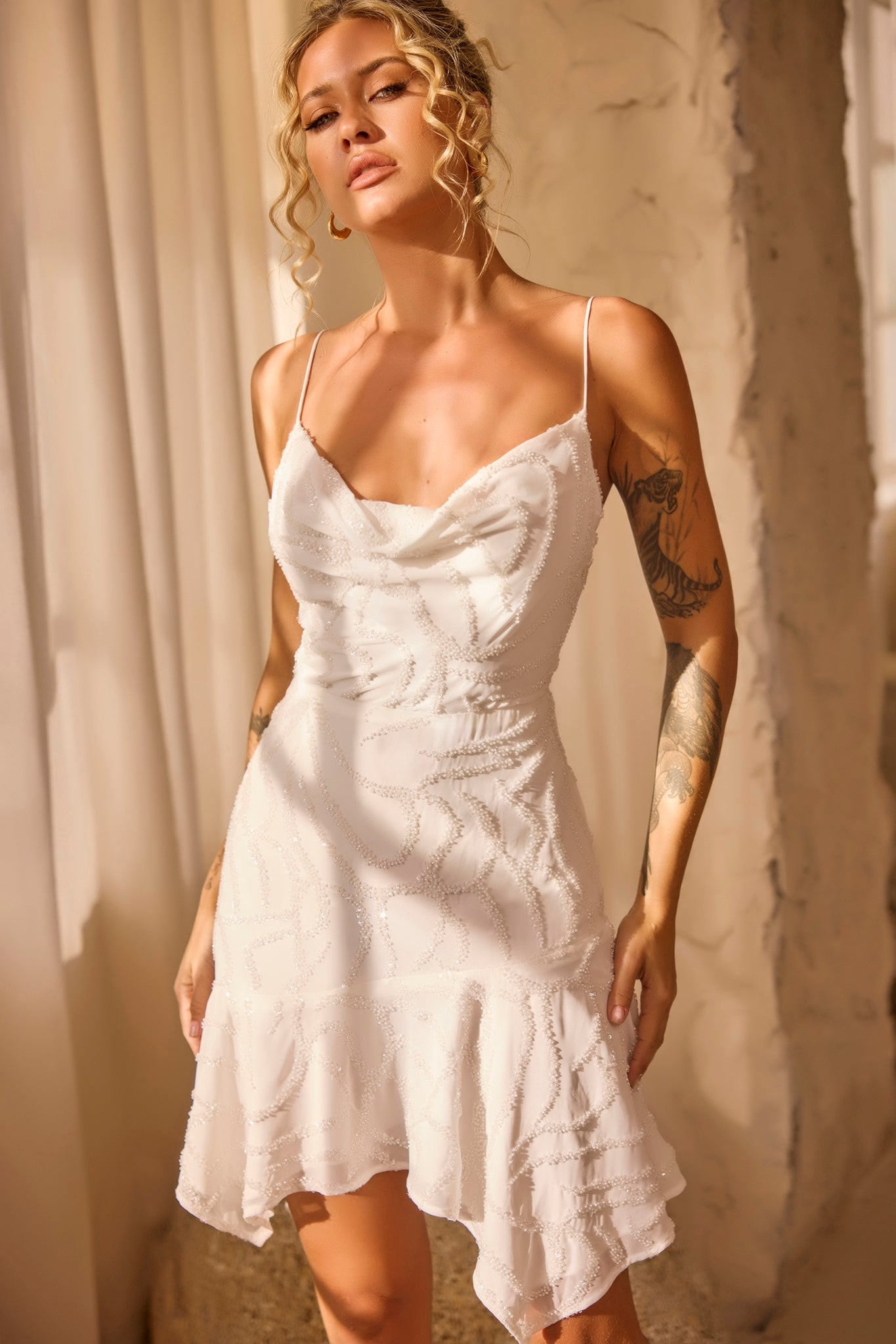 Coconico Beaded Mini Dress - White | Sage and Paige AUS.