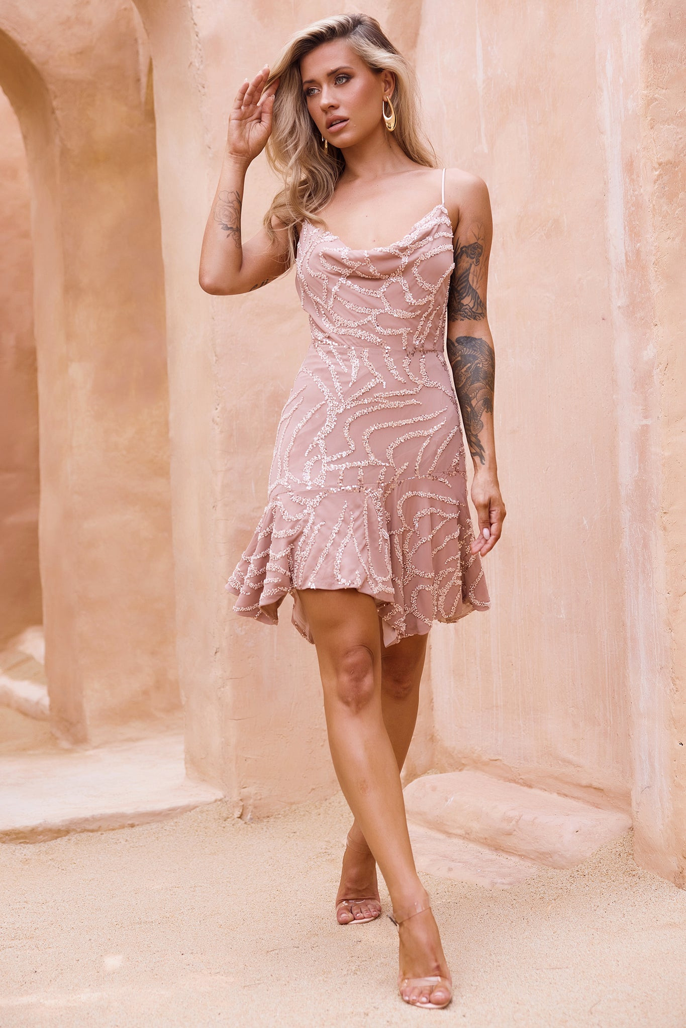 Coconico Beaded Mini Dress - Mocha | Sage and Paige AUS.