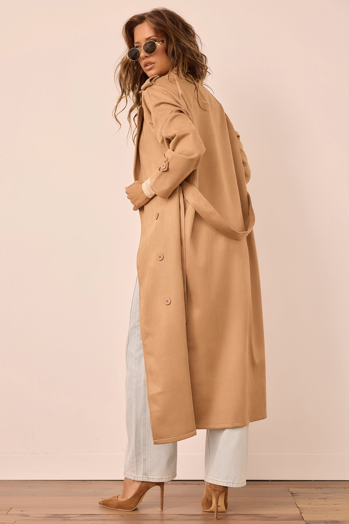 The Penny Vegan Suede Trench Coat - Tan