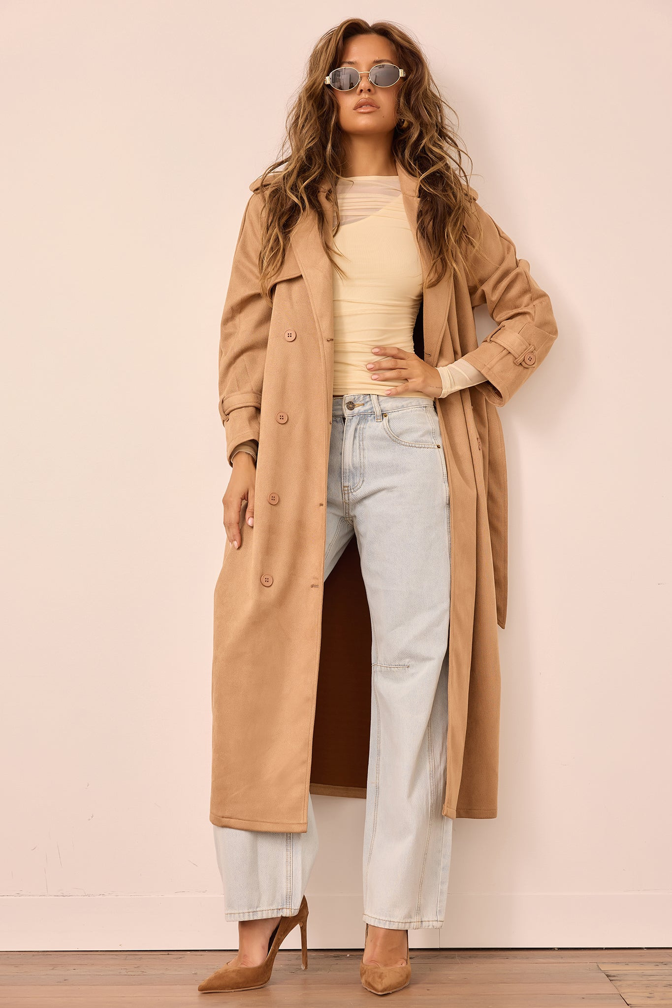 The Penny Vegan Suede Trench Coat - Tan
