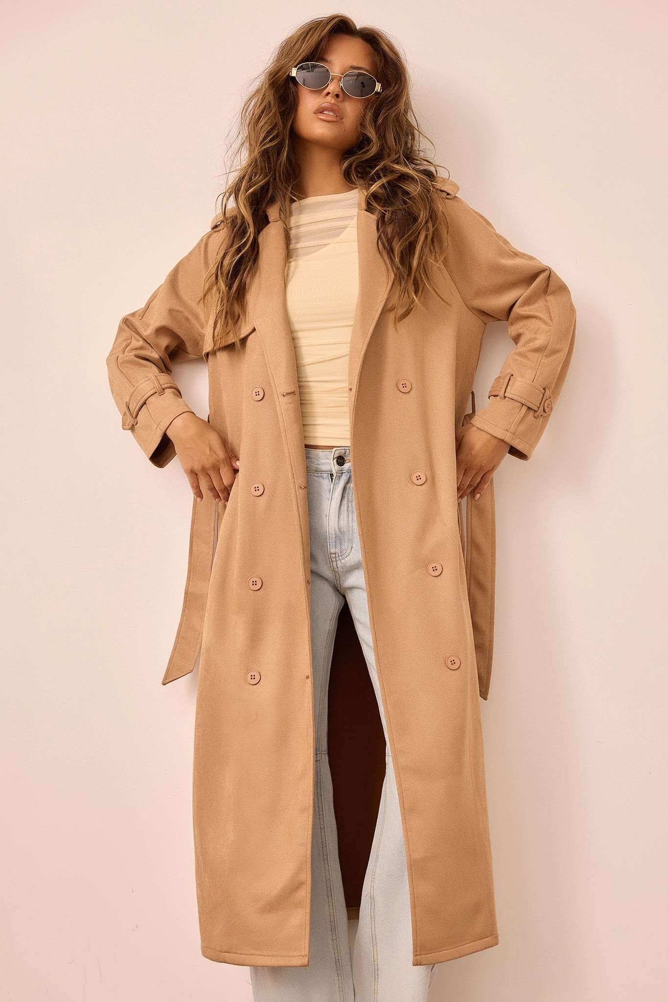 The Penny Vegan Suede Trench Coat - Tan