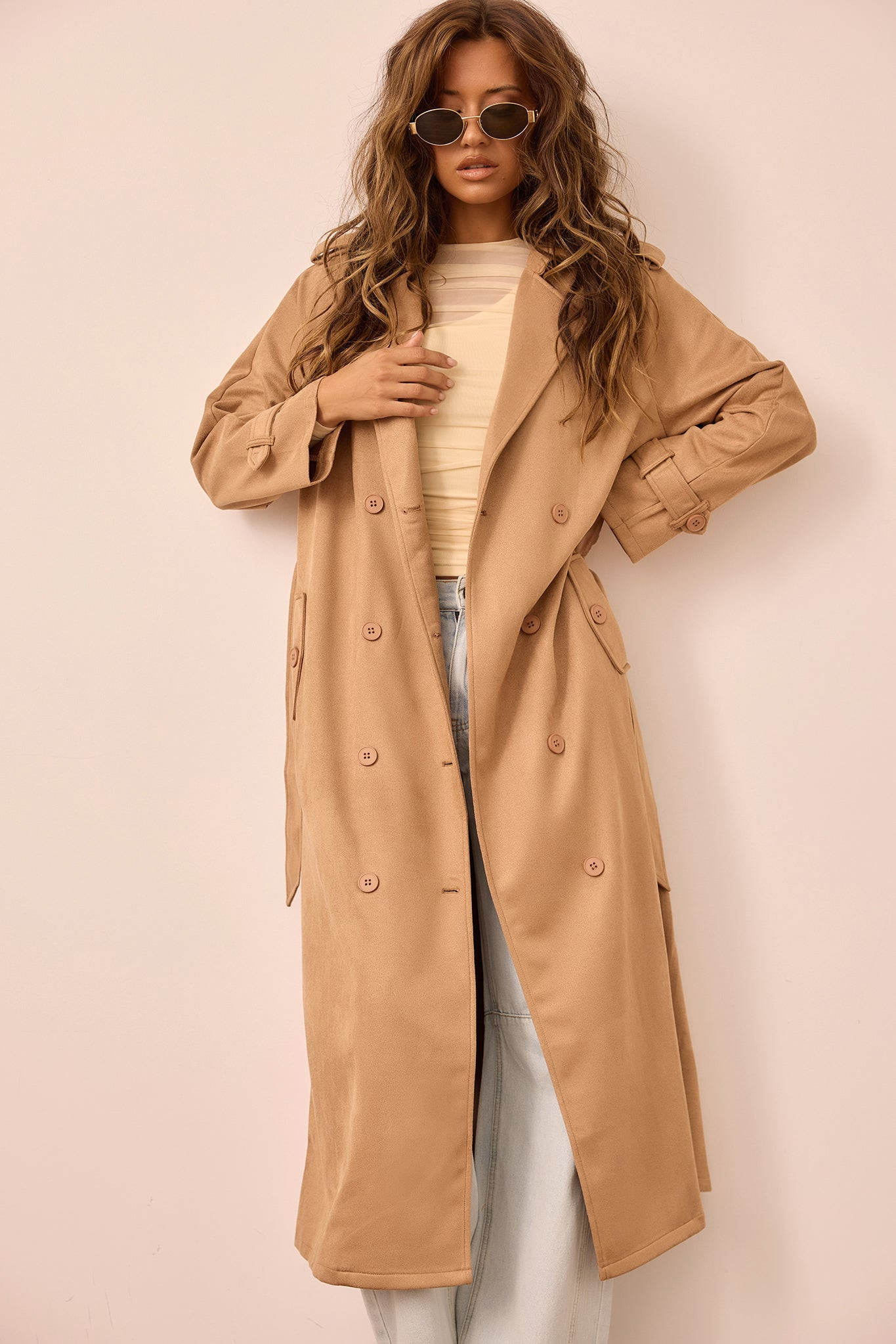 The Penny Vegan Suede Trench Coat - Tan