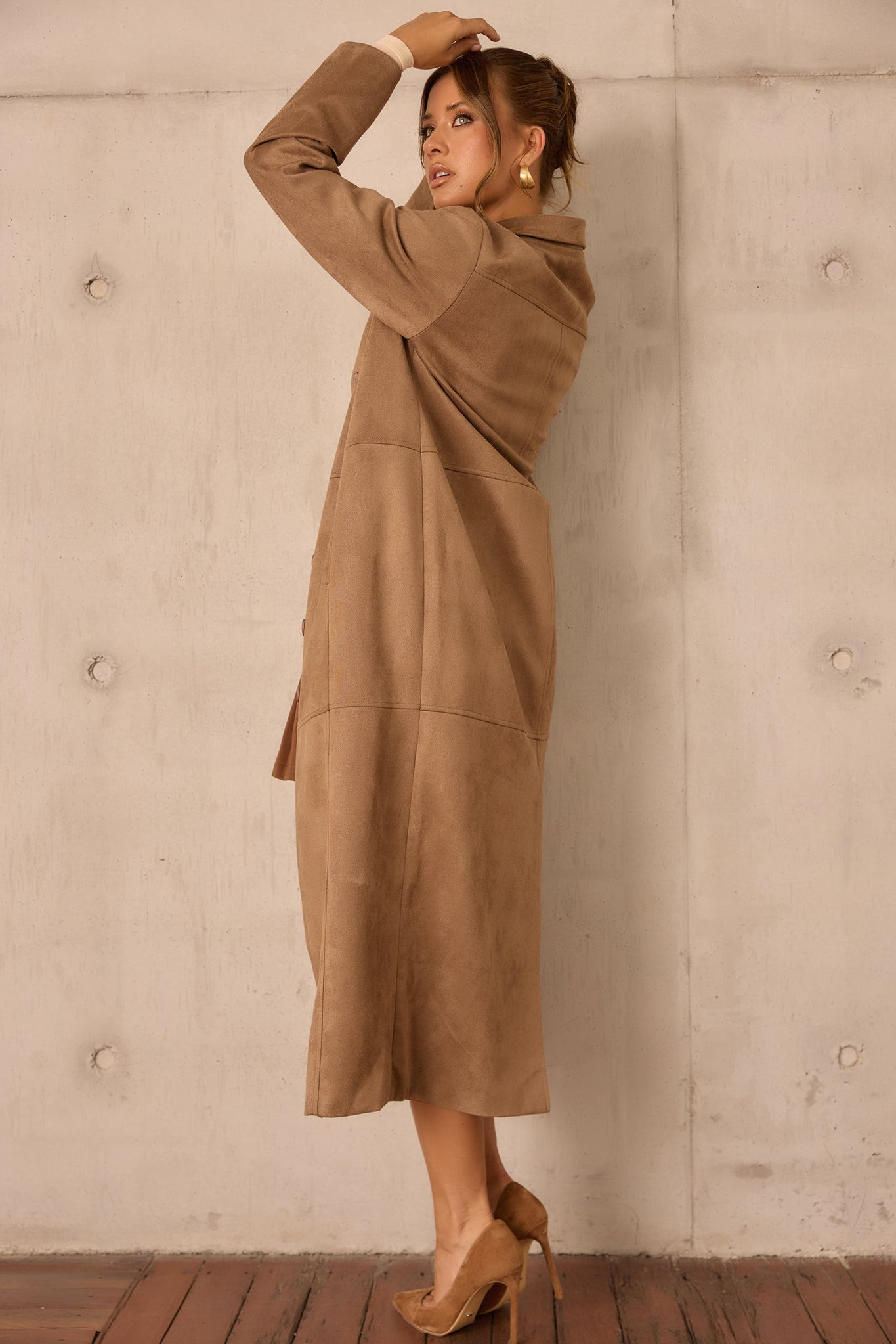 Lemon Vegan Suede Coat - Coffee